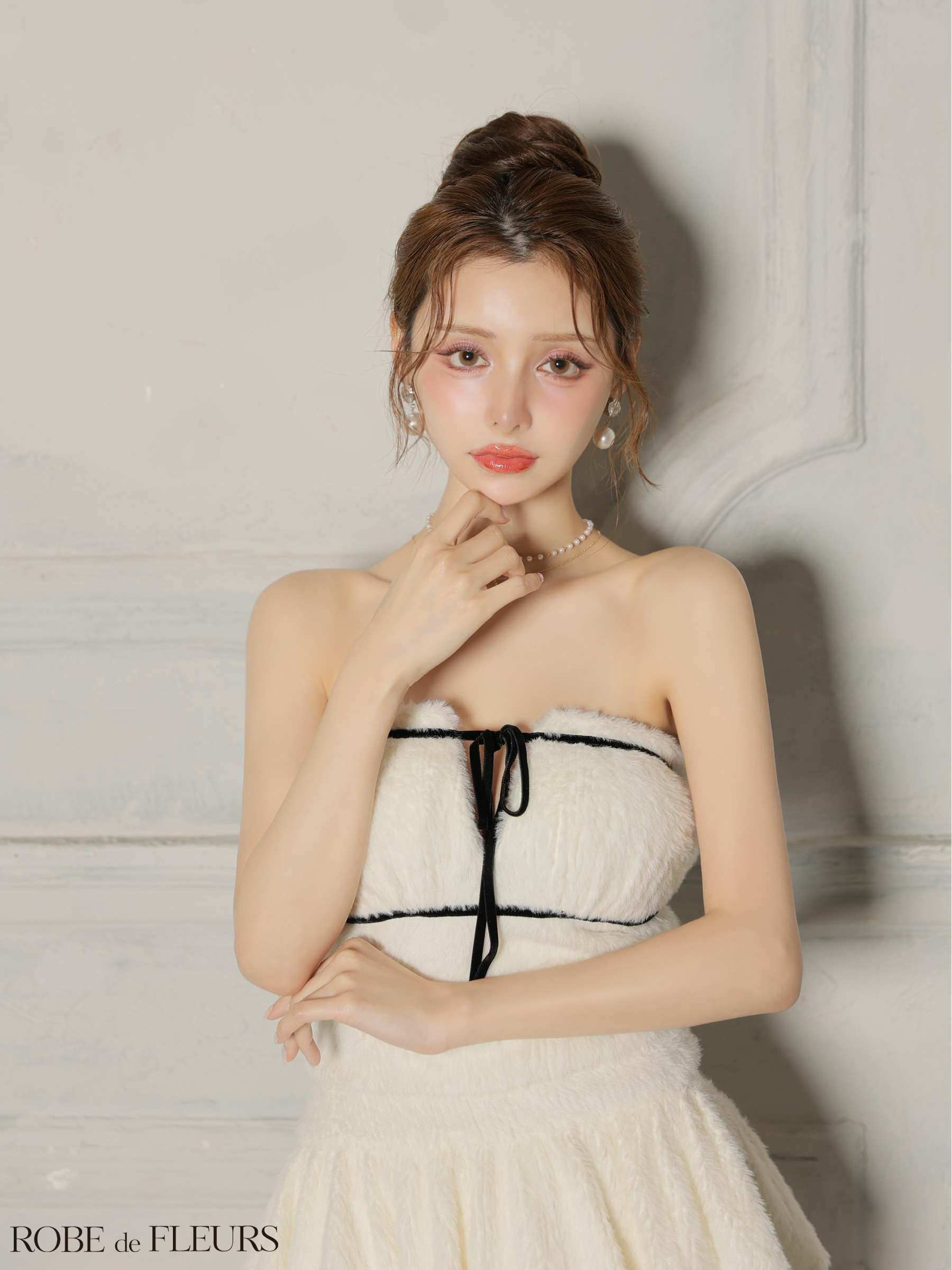 ROBE de FLEURS ローブドフルール 【XSサイズあり】 リボンフリルスカートフレアベアミニキャバドレス fm4600-c