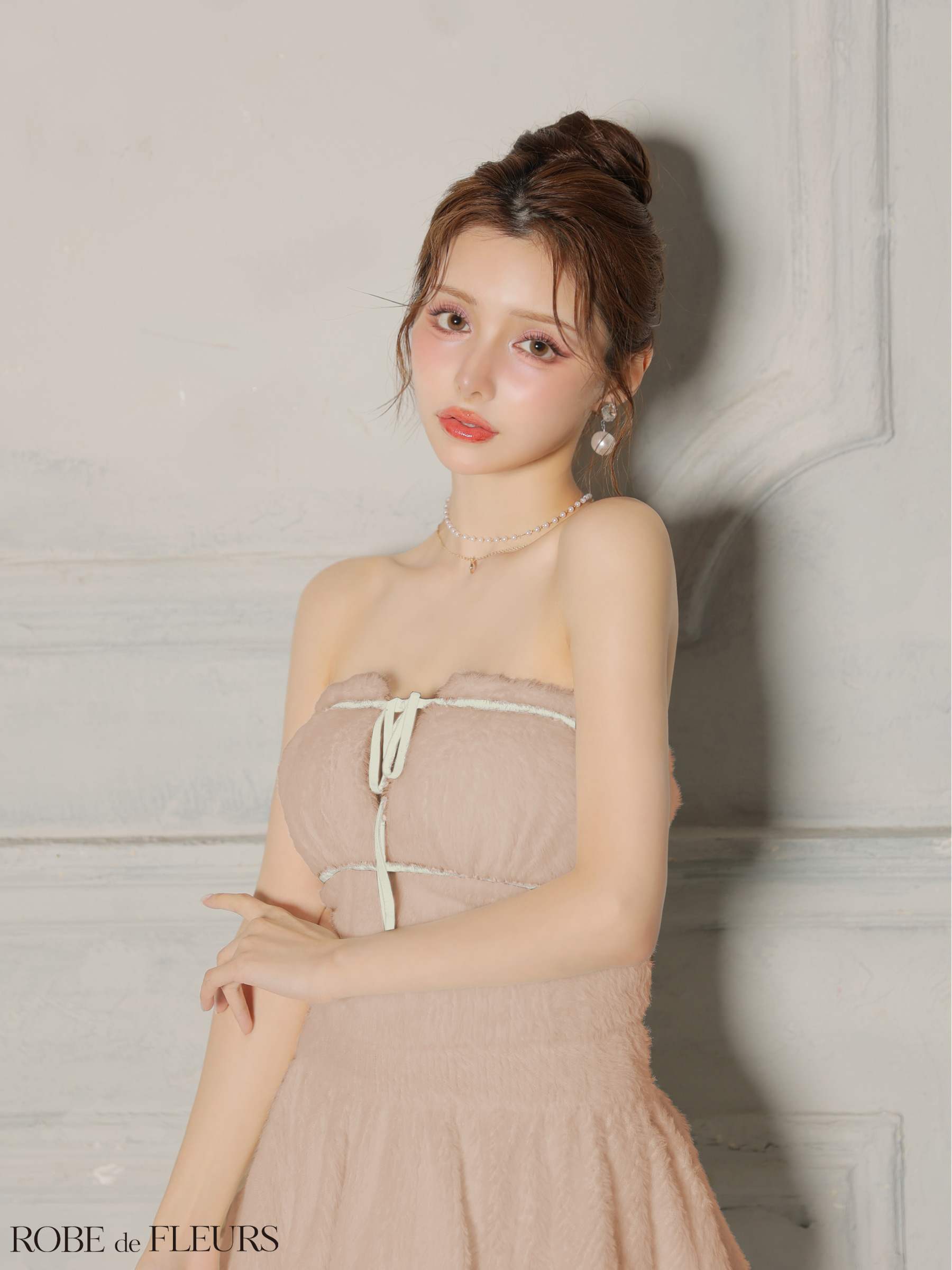 ROBE de FLEURS ローブドフルール 【XSサイズあり】 リボンフリルスカートフレアベアミニキャバドレス fm4600-c