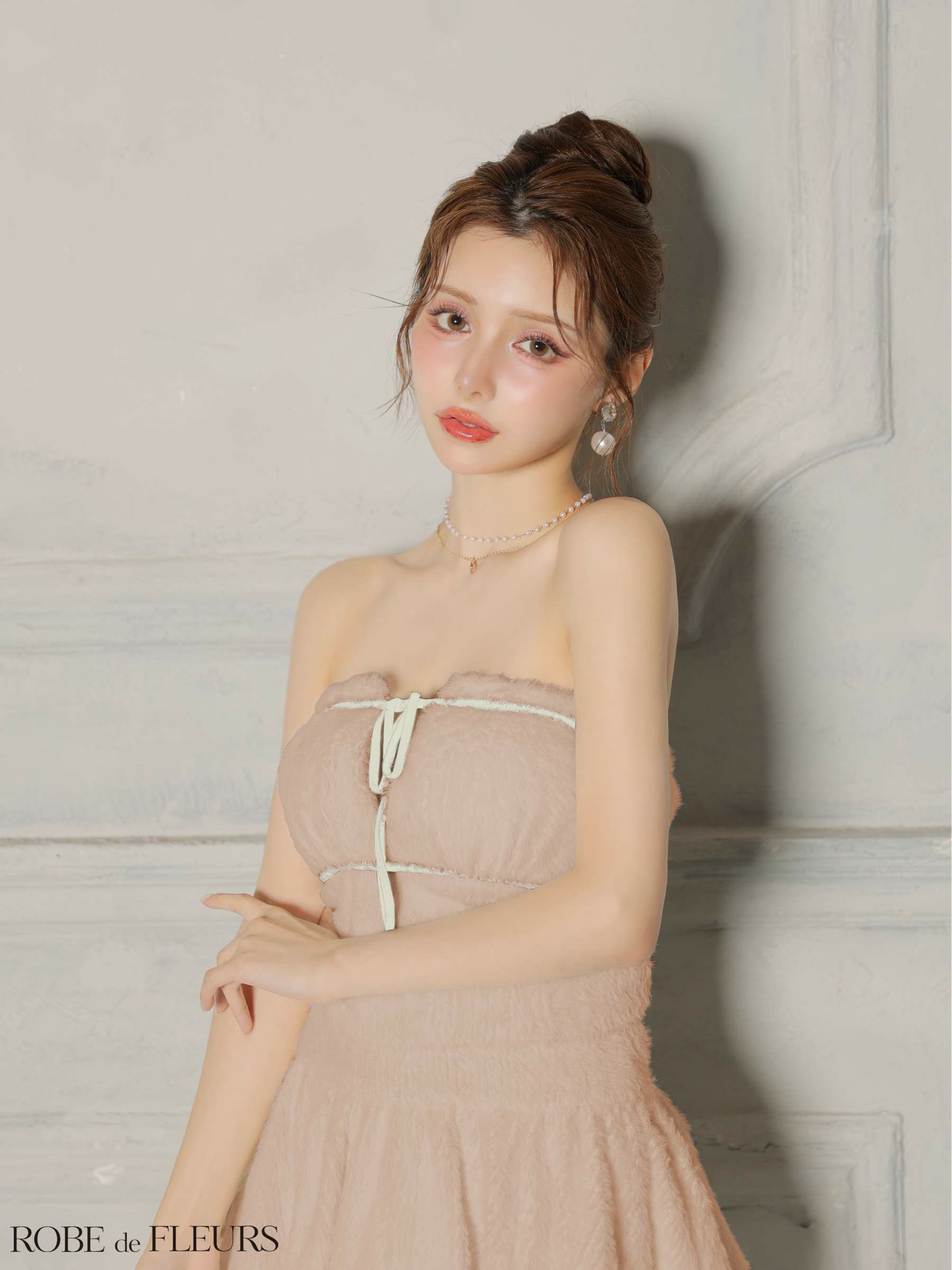 ROBE de FLEURS ローブドフルール 【XSサイズあり】 リボンフリルスカートフレアベアミニキャバドレス fm4600-c