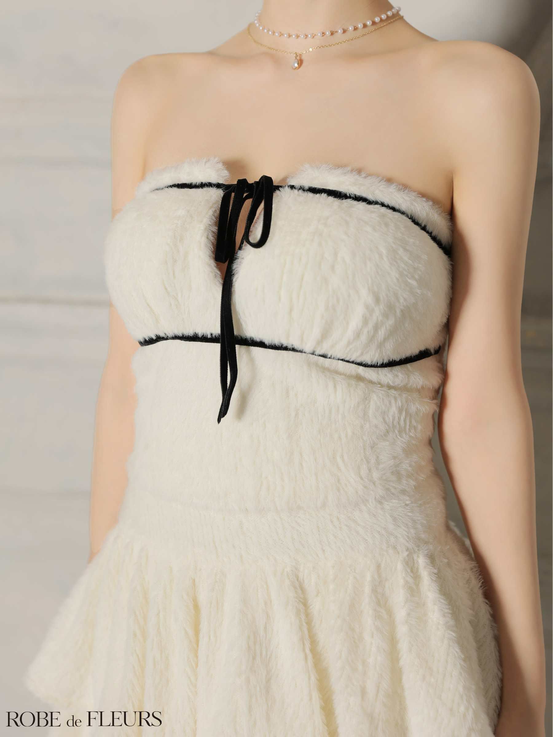 ROBE de FLEURS ローブドフルール 【XSサイズあり】 リボンフリルスカートフレアベアミニキャバドレス fm4600-c