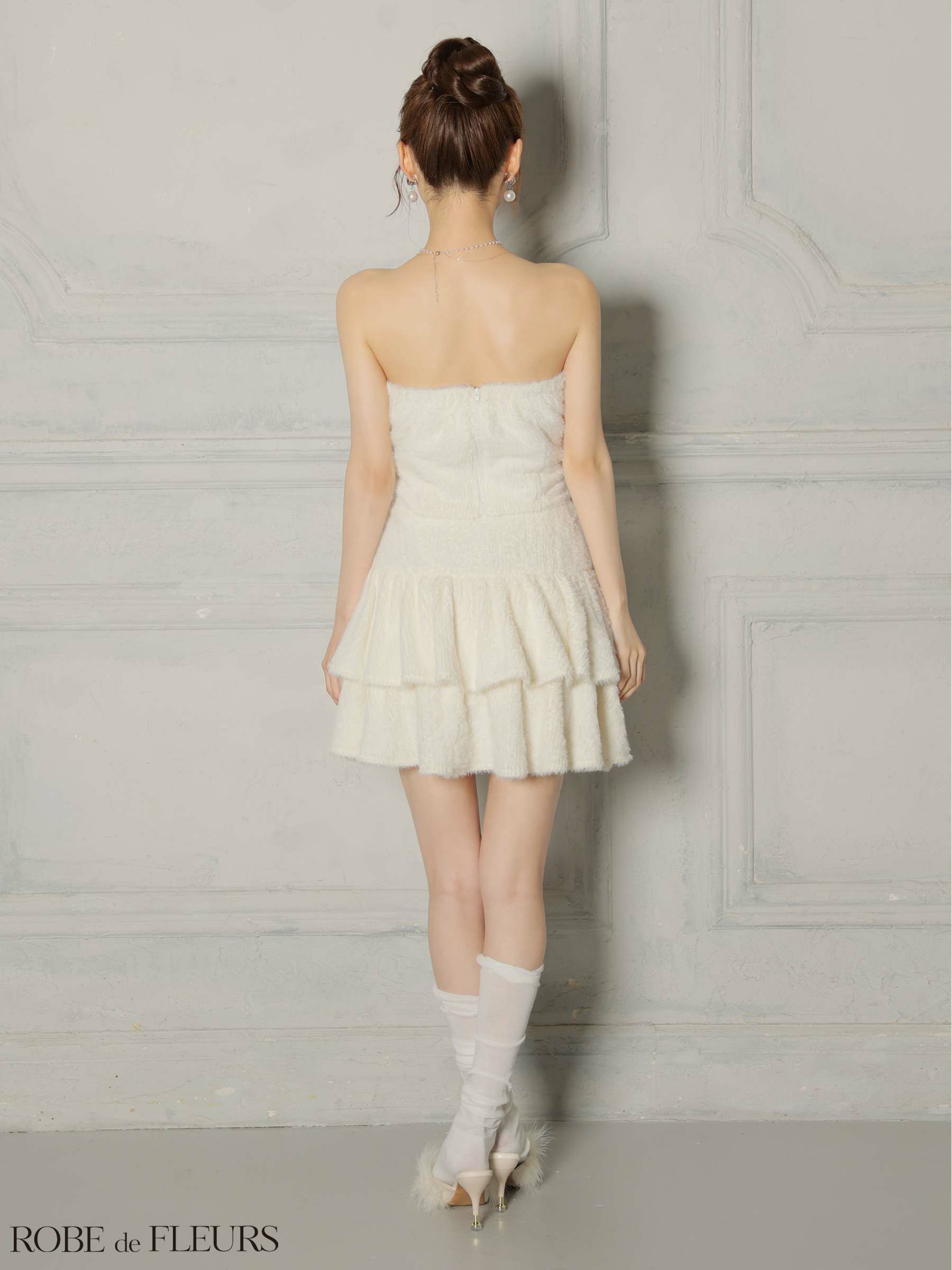 ROBE de FLEURS ローブドフルール 【XSサイズあり】 リボンフリルスカートフレアベアミニキャバドレス fm4600-c