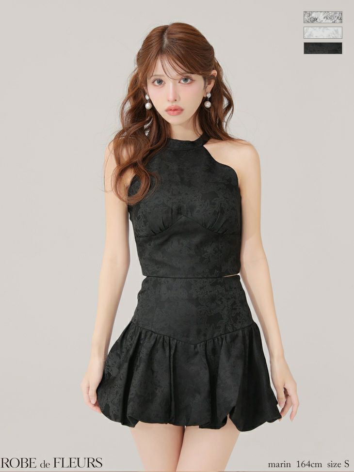 ROBE de FLEURS ローブドフルール 【XSサイズあり】ジャガードホルターネックフレアミニキャバドレス fm4624-c