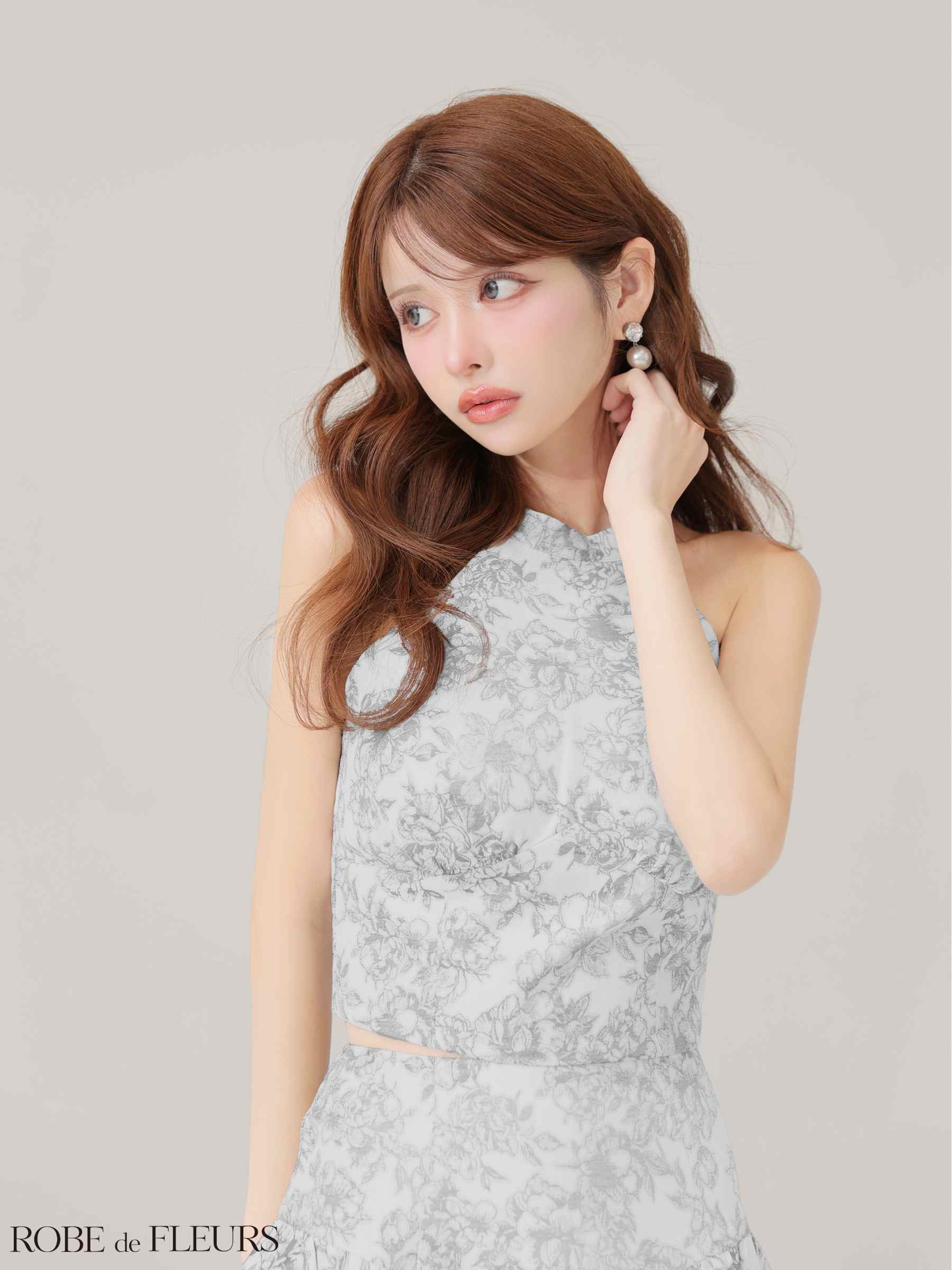 ROBE de FLEURS ローブドフルール 【XSサイズあり】ジャガードホルターネックフレアミニキャバドレス fm4624-c