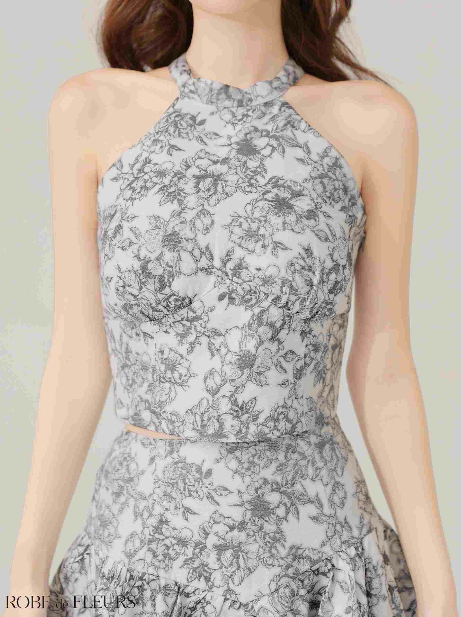 ROBE de FLEURS ローブドフルール 【XSサイズあり】ジャガードホルターネックフレアミニキャバドレス fm4624-c