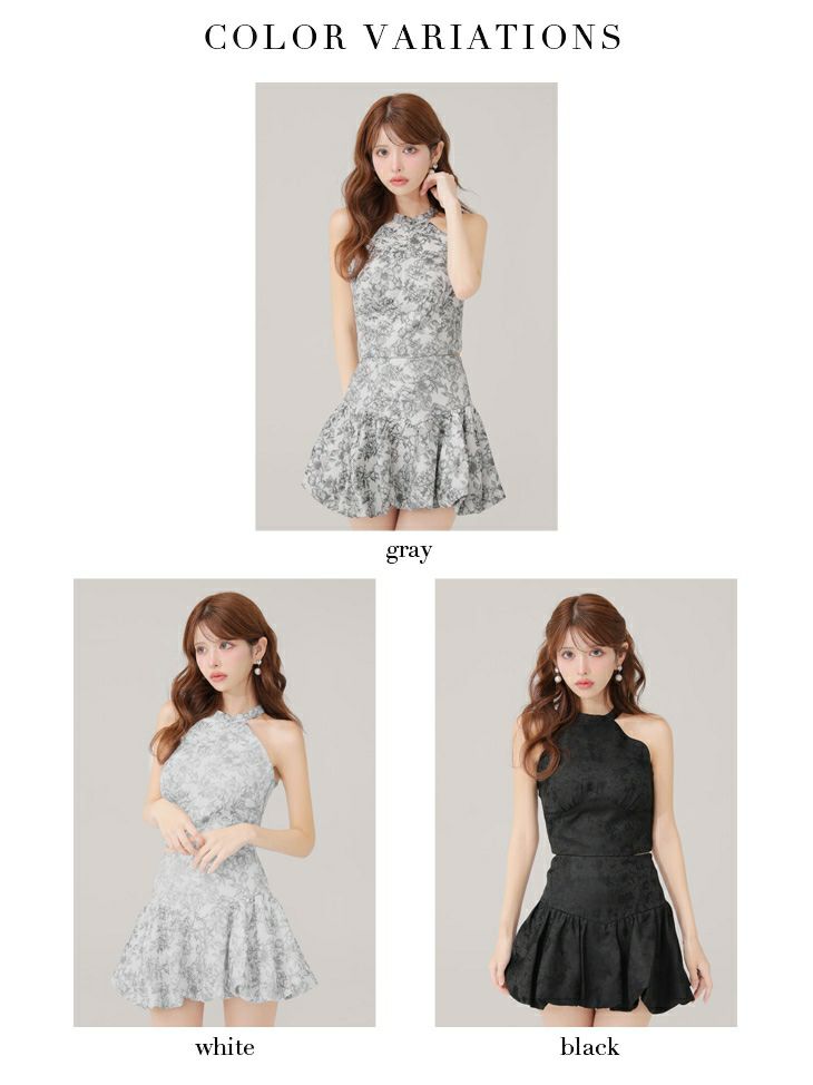 ROBE de FLEURS ローブドフルール 【XSサイズあり】ジャガードホルターネックフレアミニキャバドレス fm4624-c