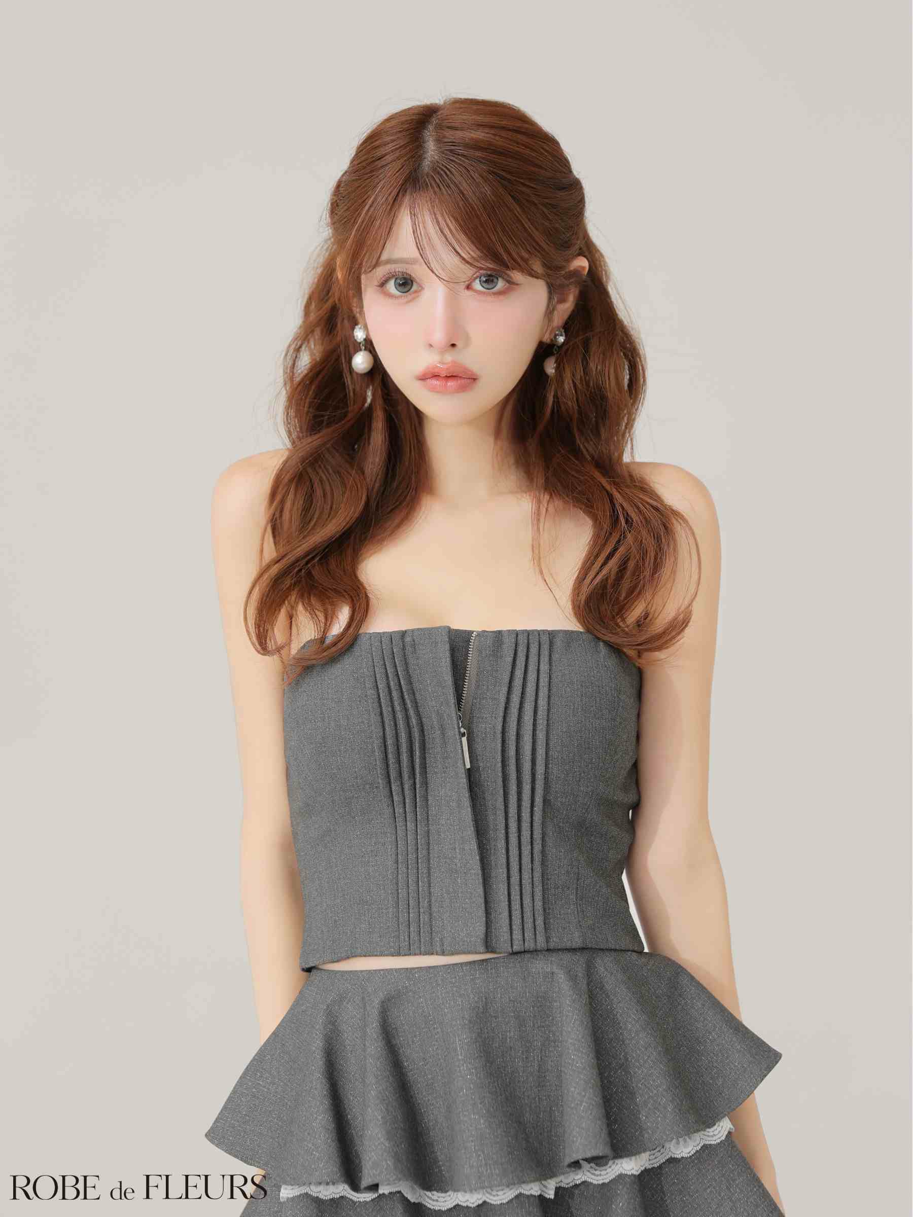  ROBE de FLEURS ローブドフルール 【XSサイズあり】 ラメツイルフリルセットアップフレアミニキャバドレス fm4328-c