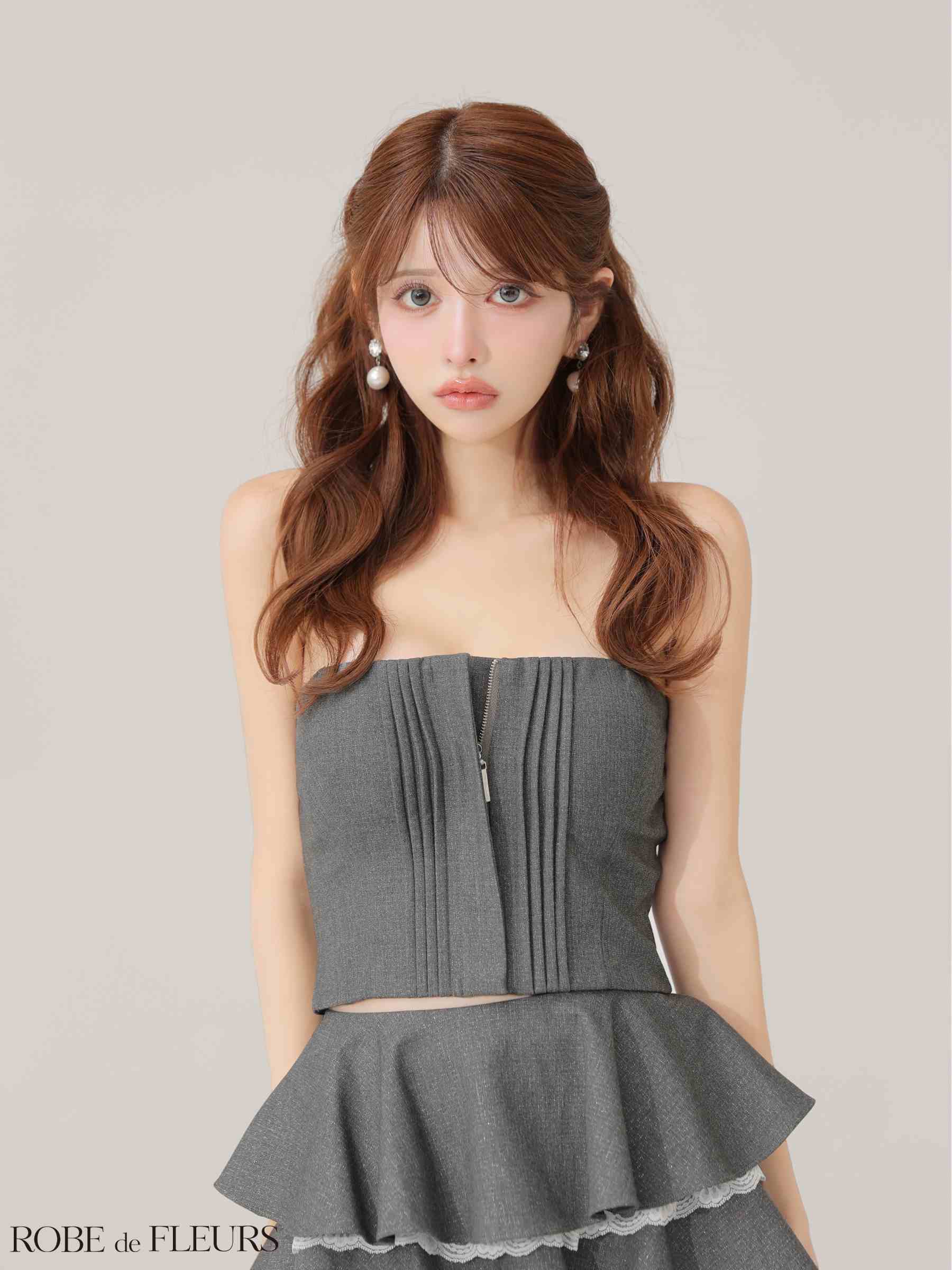  ROBE de FLEURS ローブドフルール 【XSサイズあり】 ラメツイルフリルセットアップフレアミニキャバドレス fm4328-c