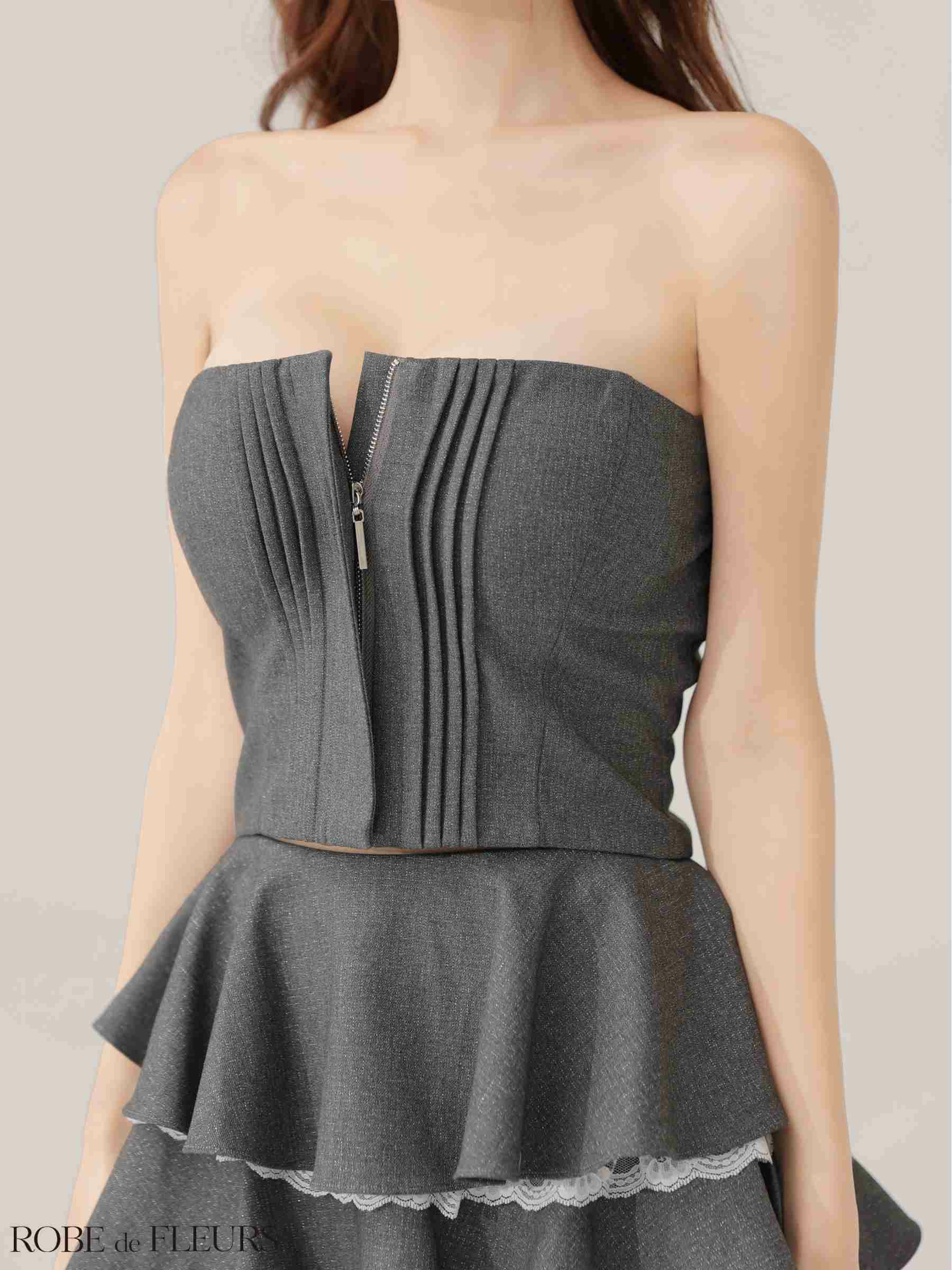  ROBE de FLEURS ローブドフルール 【XSサイズあり】 ラメツイルフリルセットアップフレアミニキャバドレス fm4328-c