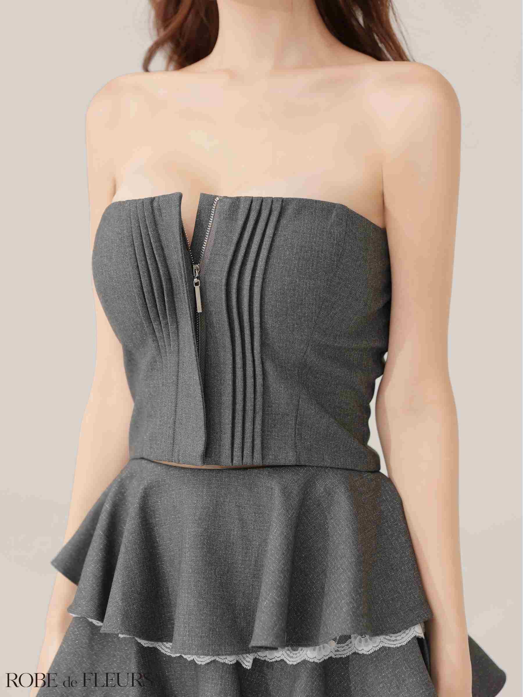  ROBE de FLEURS ローブドフルール 【XSサイズあり】 ラメツイルフリルセットアップフレアミニキャバドレス fm4328-c