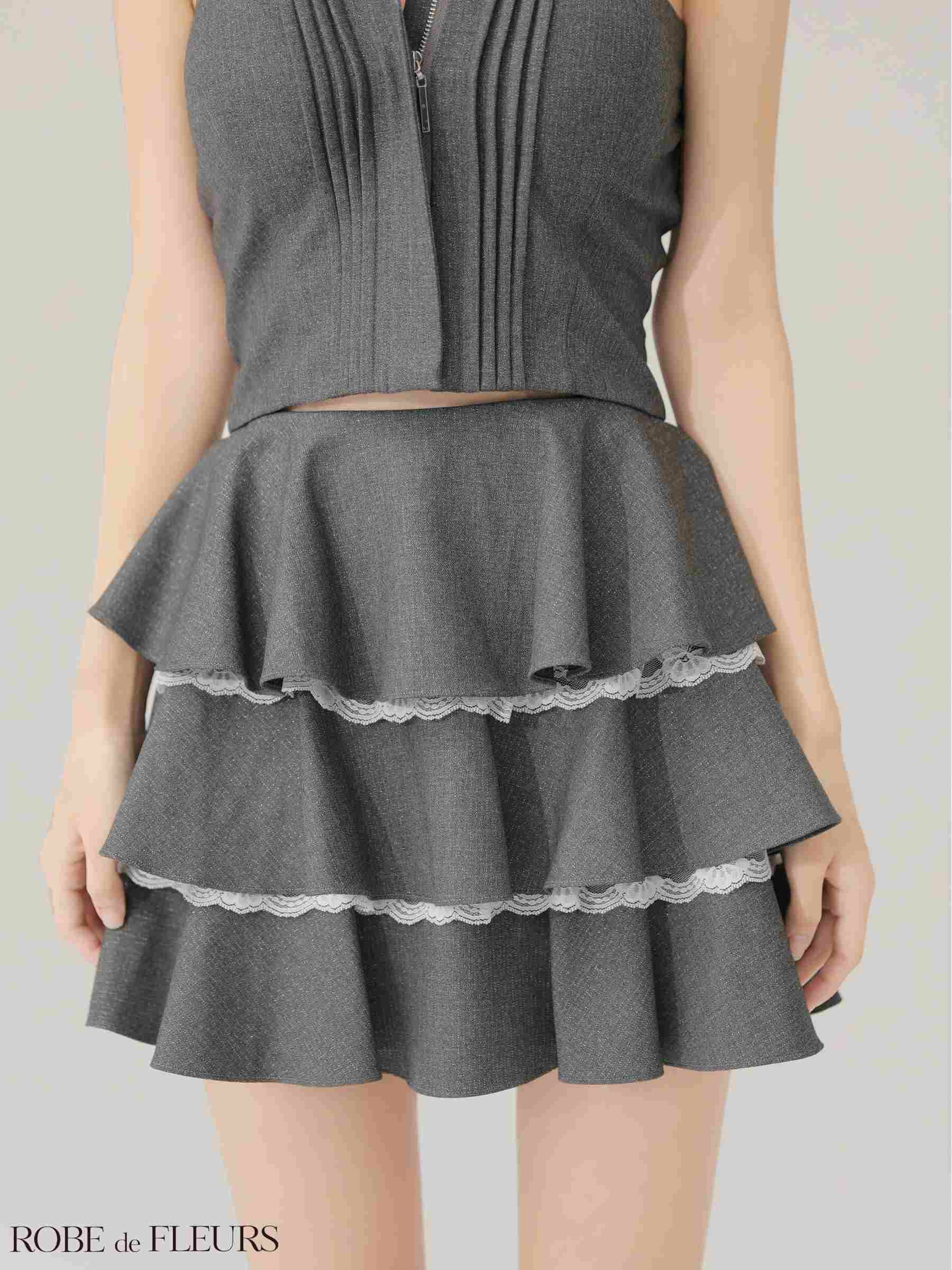  ROBE de FLEURS ローブドフルール 【XSサイズあり】 ラメツイルフリルセットアップフレアミニキャバドレス fm4328-c