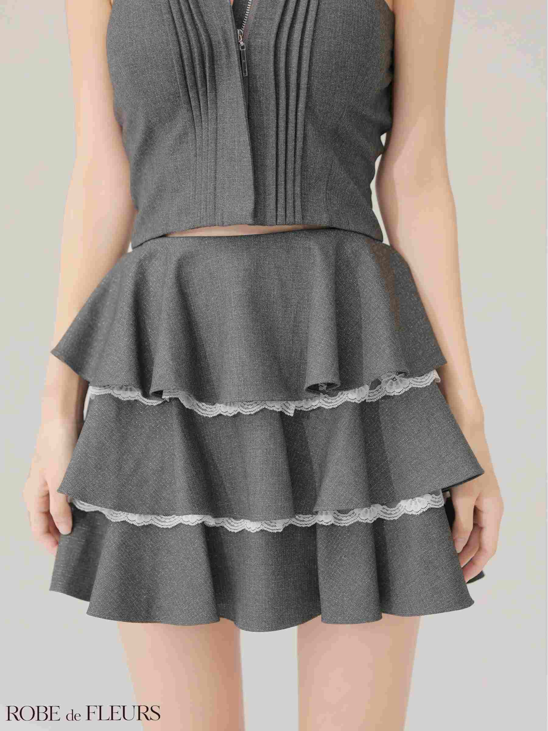  ROBE de FLEURS ローブドフルール 【XSサイズあり】 ラメツイルフリルセットアップフレアミニキャバドレス fm4328-c