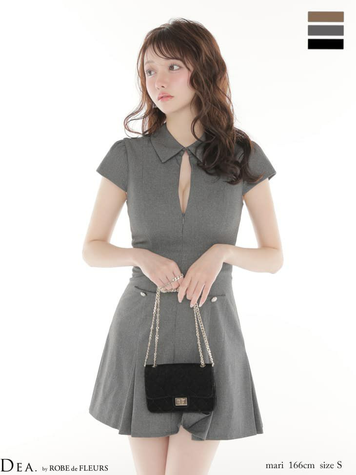 DEA. ディア バイ ローブドフルール 【XS～Lサイズあり】襟袖ラメツイルフレアミニキャバドレス de4312-c