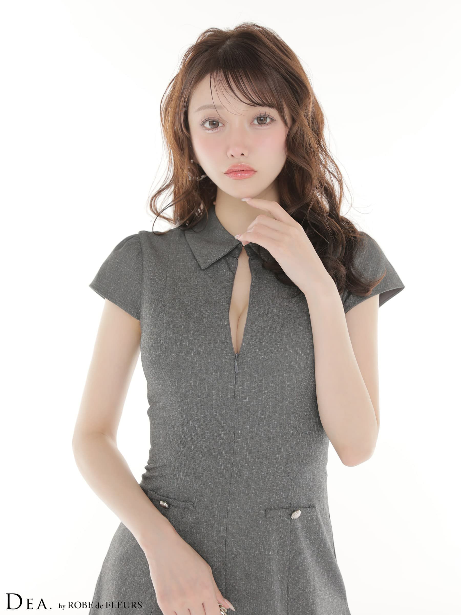 DEA. ディア バイ ローブドフルール 【XS～Lサイズあり】襟袖ラメツイルフレアミニキャバドレス de4312-c