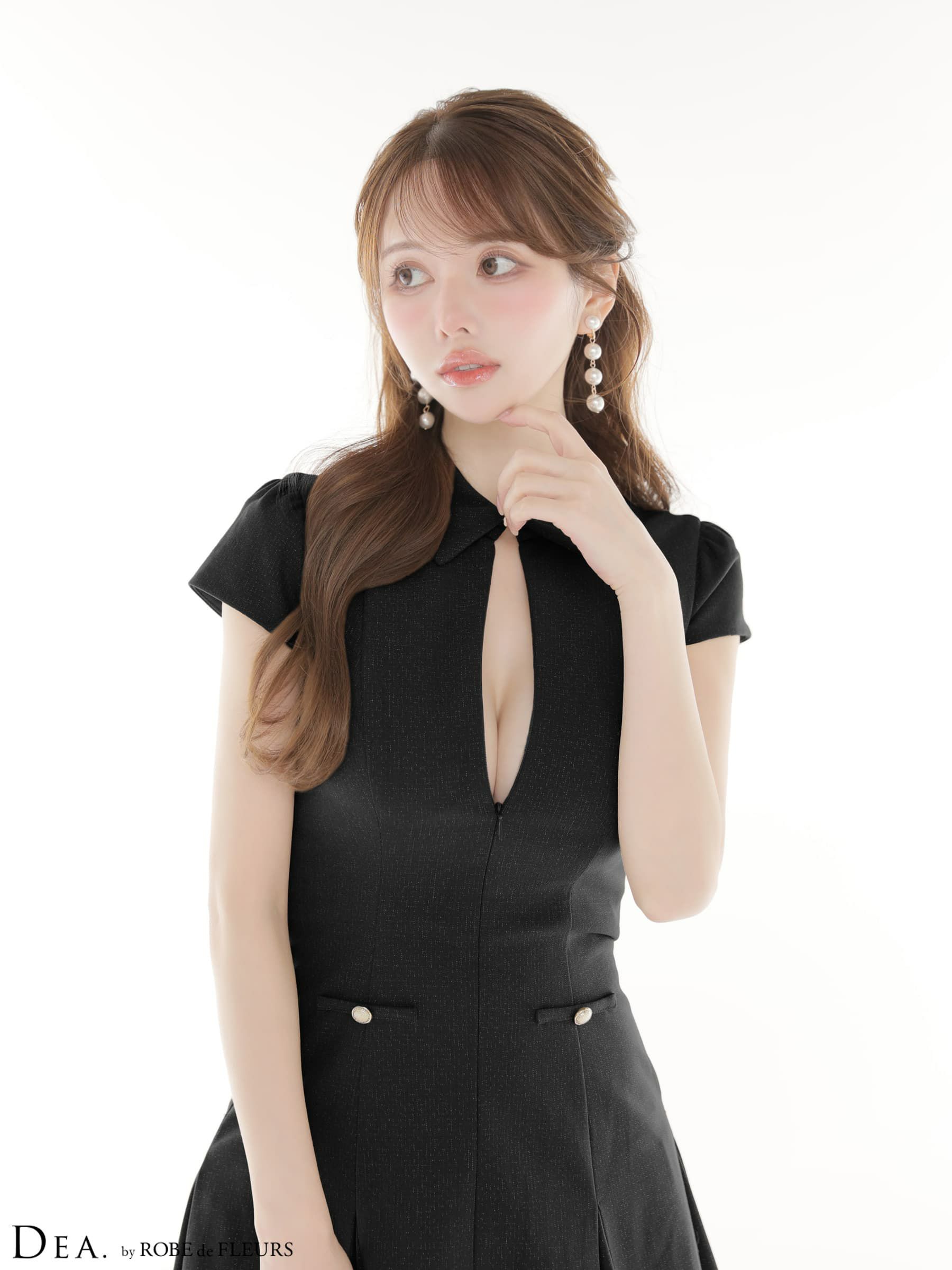 DEA. ディア バイ ローブドフルール 【XS～Lサイズあり】襟袖ラメツイルフレアミニキャバドレス de4312-c