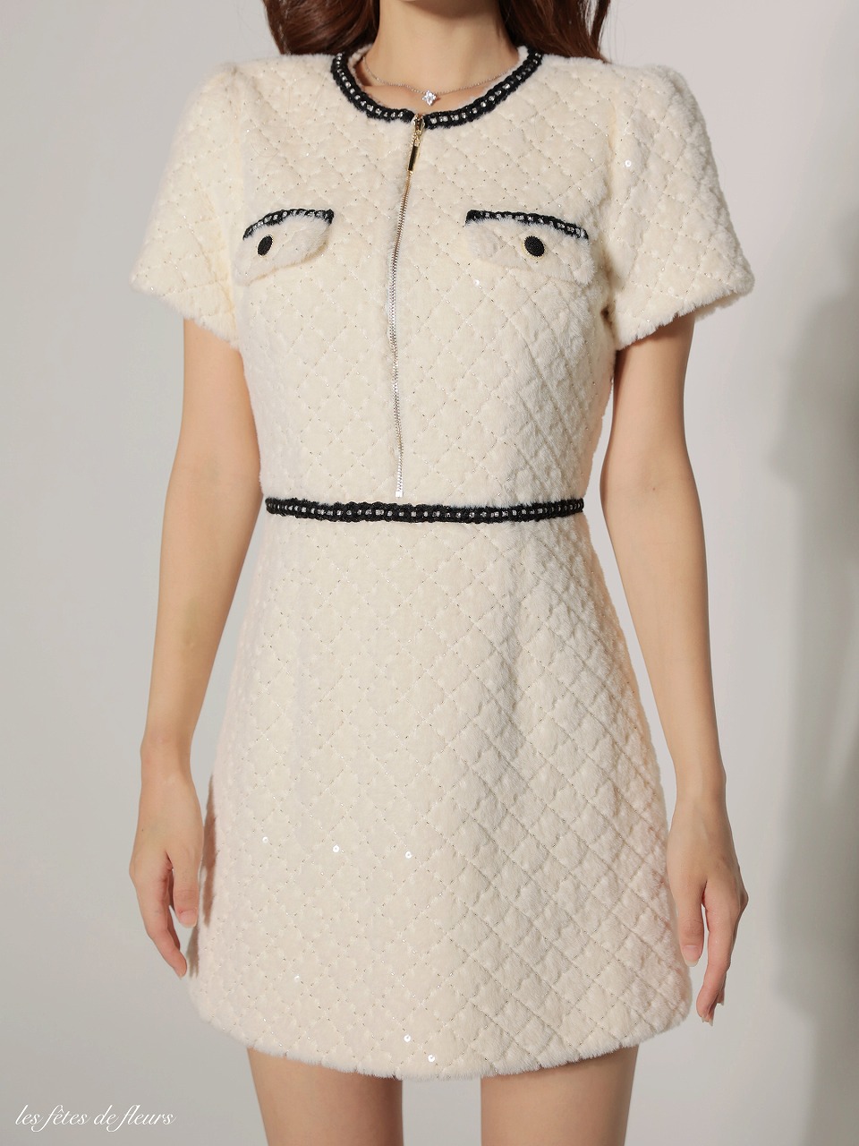 Les fetes de fleurs レフェットデフルール 【XSサイズあり】scintiller fur mini dress LF4637