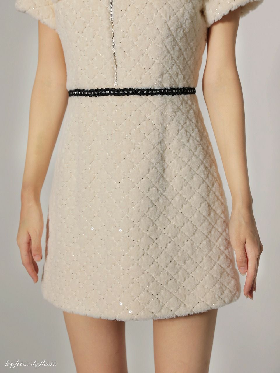 Les fetes de fleurs レフェットデフルール 【XSサイズあり】scintiller fur mini dress LF4637