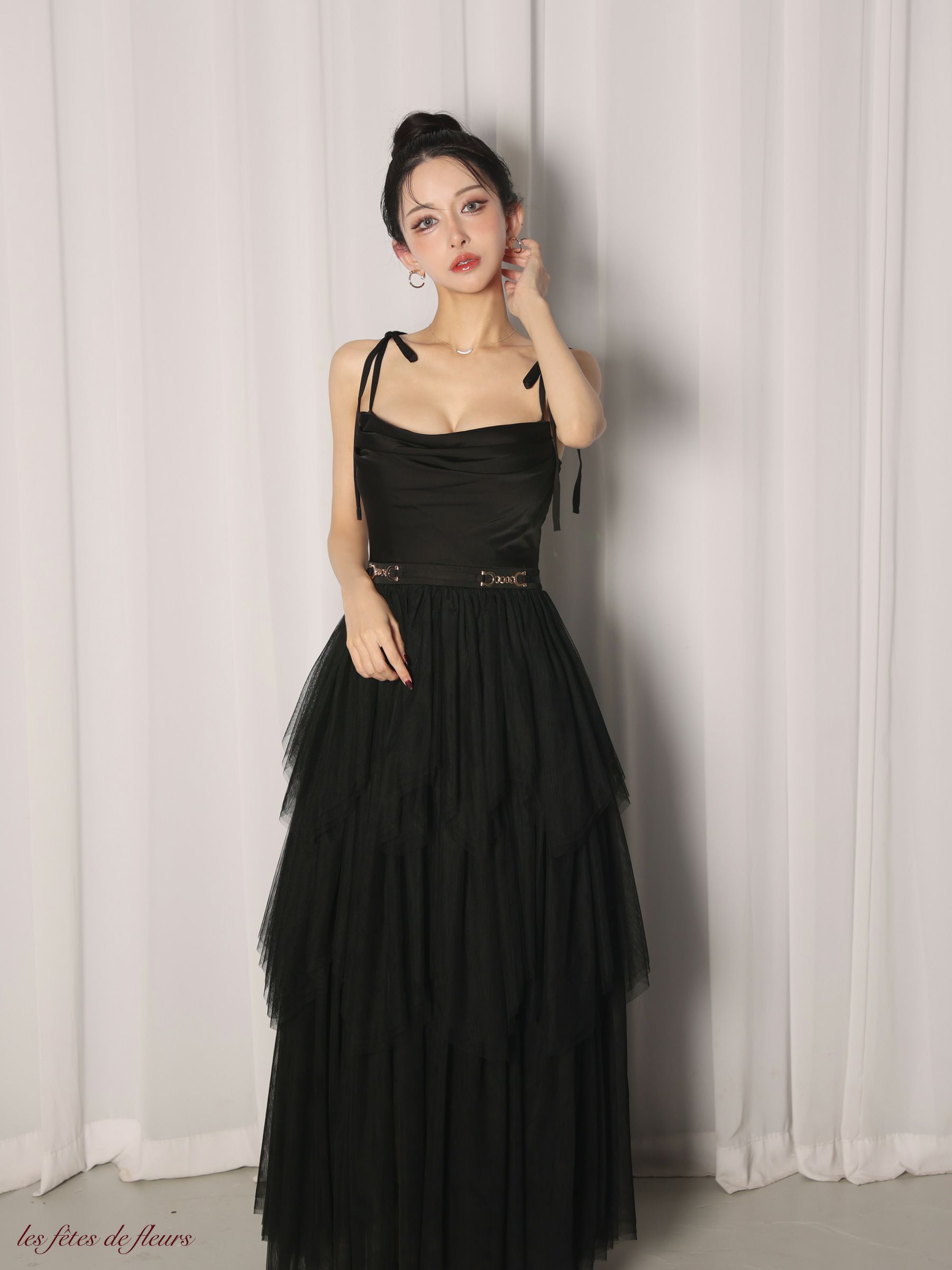 Les fetes de fleurs レフェットデフルール【XSサイズあり】 luxe tulle long dress LF4636