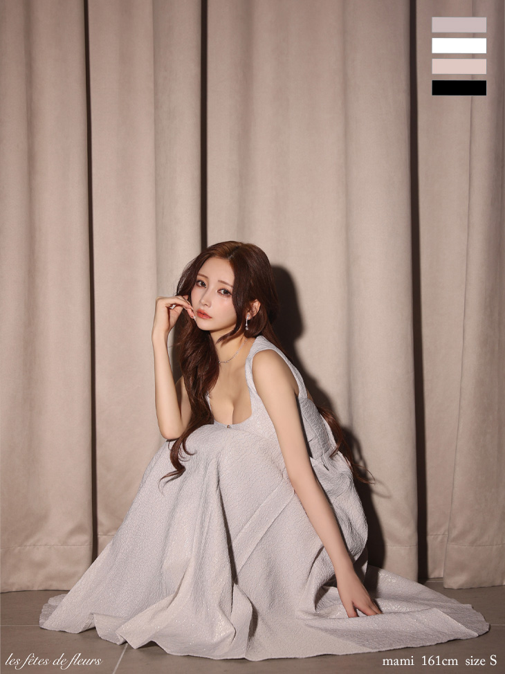 Les fetes de fleurs レフェットデフルール 【Lサイズあり】charmer jacquard back ribbon long dress LF4635