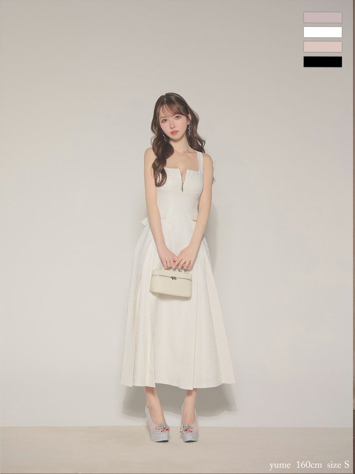 Les fetes de fleurs レフェットデフルール 【Lサイズあり】charmer jacquard back ribbon long dress LF4635