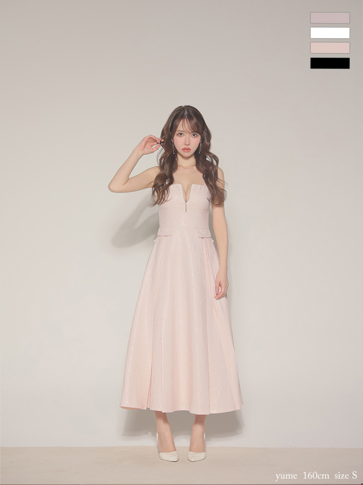 Les fetes de fleurs レフェットデフルール 【Lサイズあり】charmer jacquard back ribbon long dress LF4635