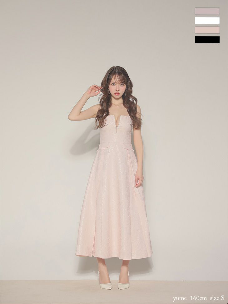 Les fetes de fleurs レフェットデフルール 【Lサイズあり】charmer jacquard back ribbon long dress LF4635