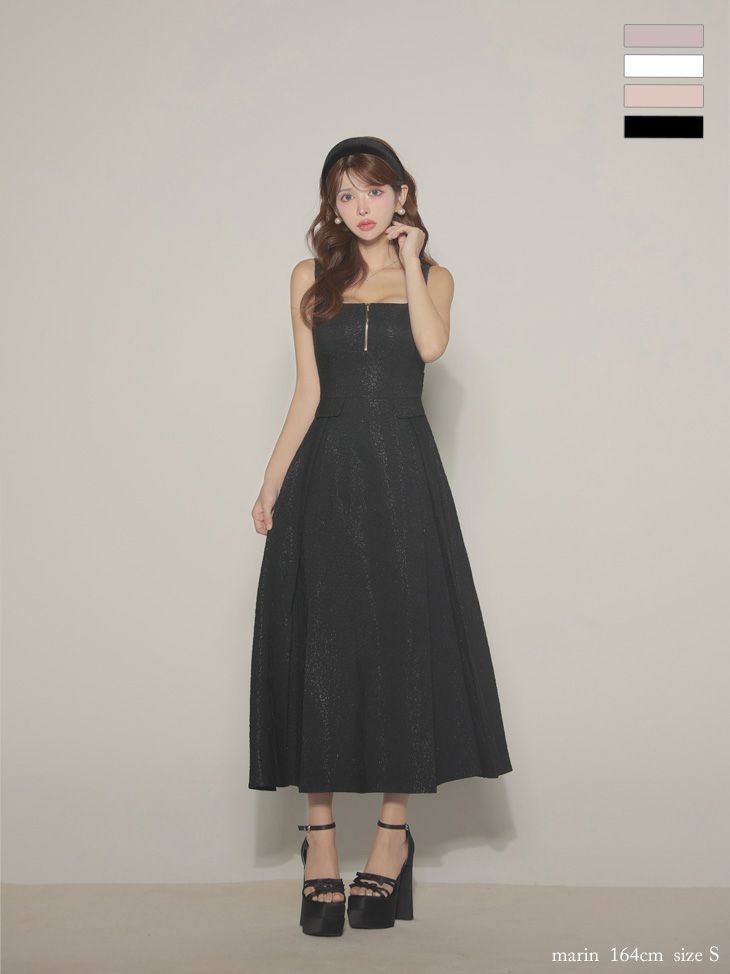 Les fetes de fleurs レフェットデフルール 【Lサイズあり】charmer jacquard back ribbon long dress LF4635