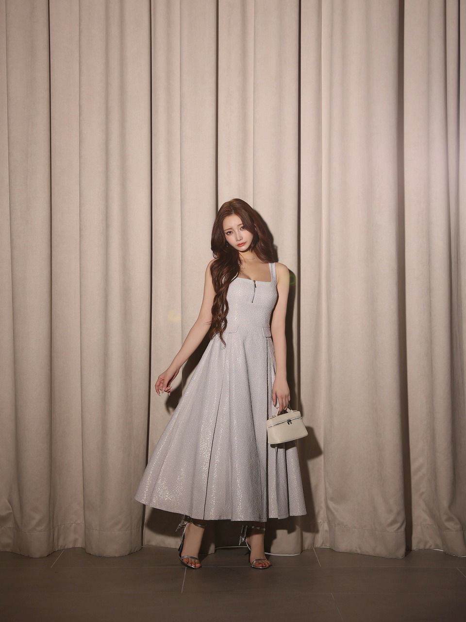 Les fetes de fleurs レフェットデフルール 【Lサイズあり】charmer jacquard back ribbon long dress LF4635