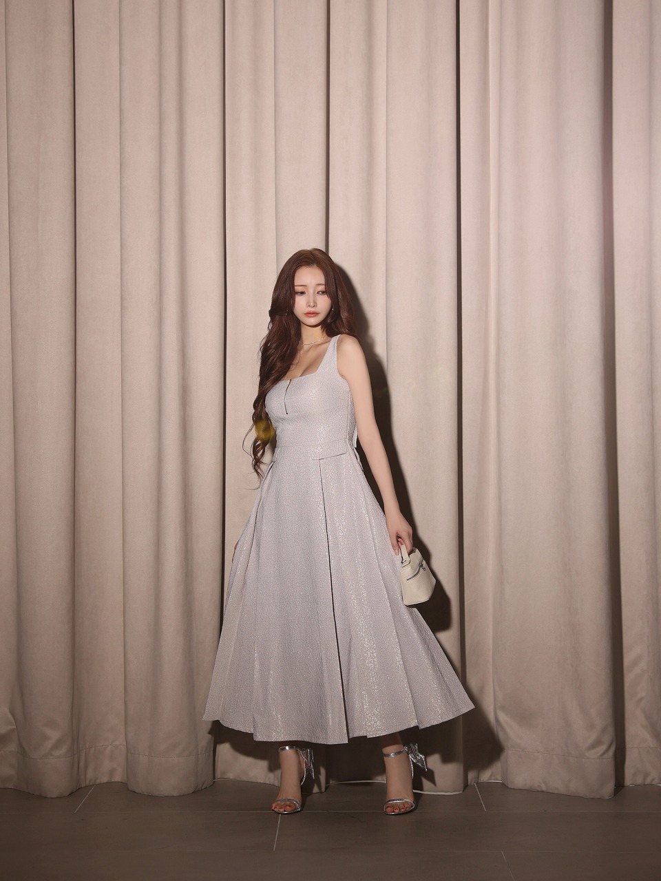 Les fetes de fleurs レフェットデフルール 【Lサイズあり】charmer jacquard back ribbon long dress LF4635