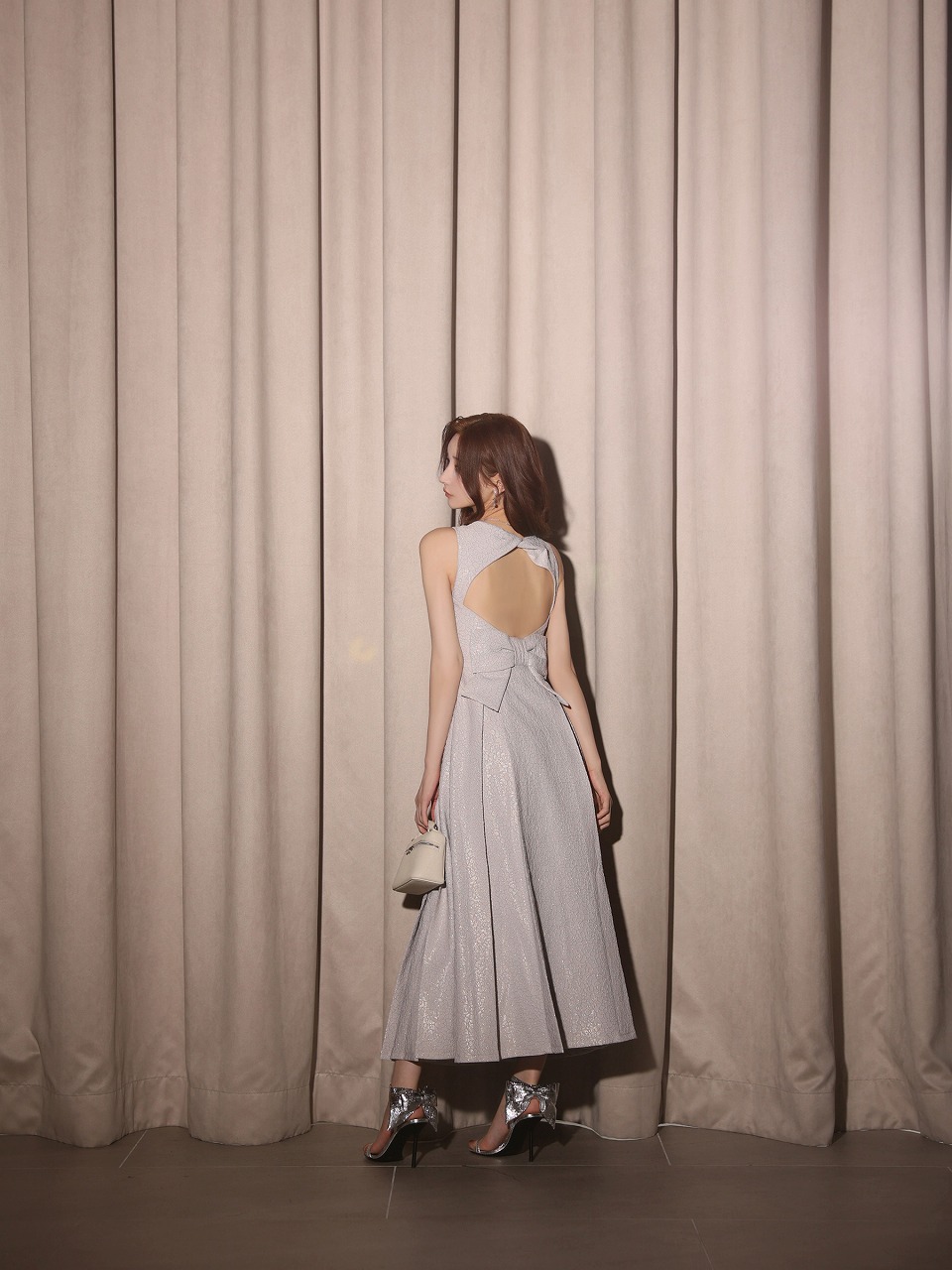 Les fetes de fleurs レフェットデフルール 【Lサイズあり】charmer jacquard back ribbon long dress LF4635