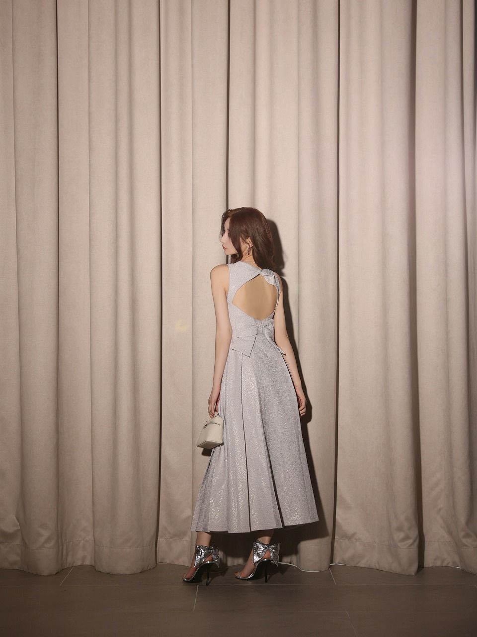 Les fetes de fleurs レフェットデフルール 【Lサイズあり】charmer jacquard back ribbon long dress LF4635