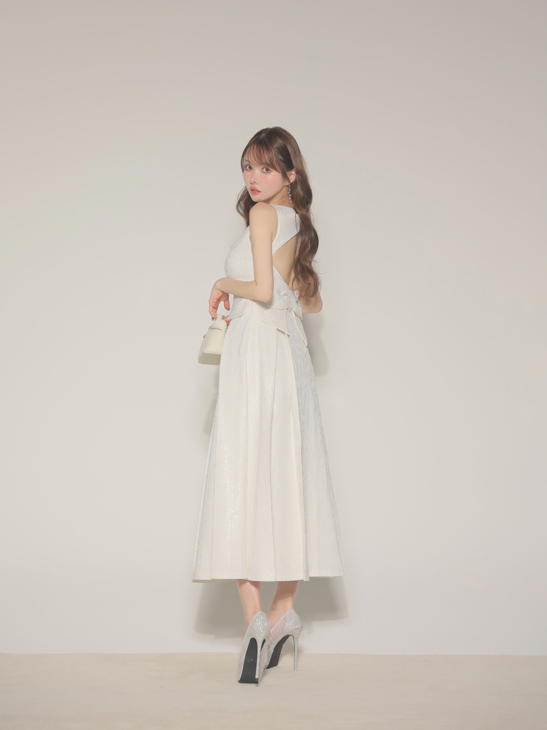 Les fetes de fleurs レフェットデフルール 【Lサイズあり】charmer jacquard back ribbon long dress LF4635
