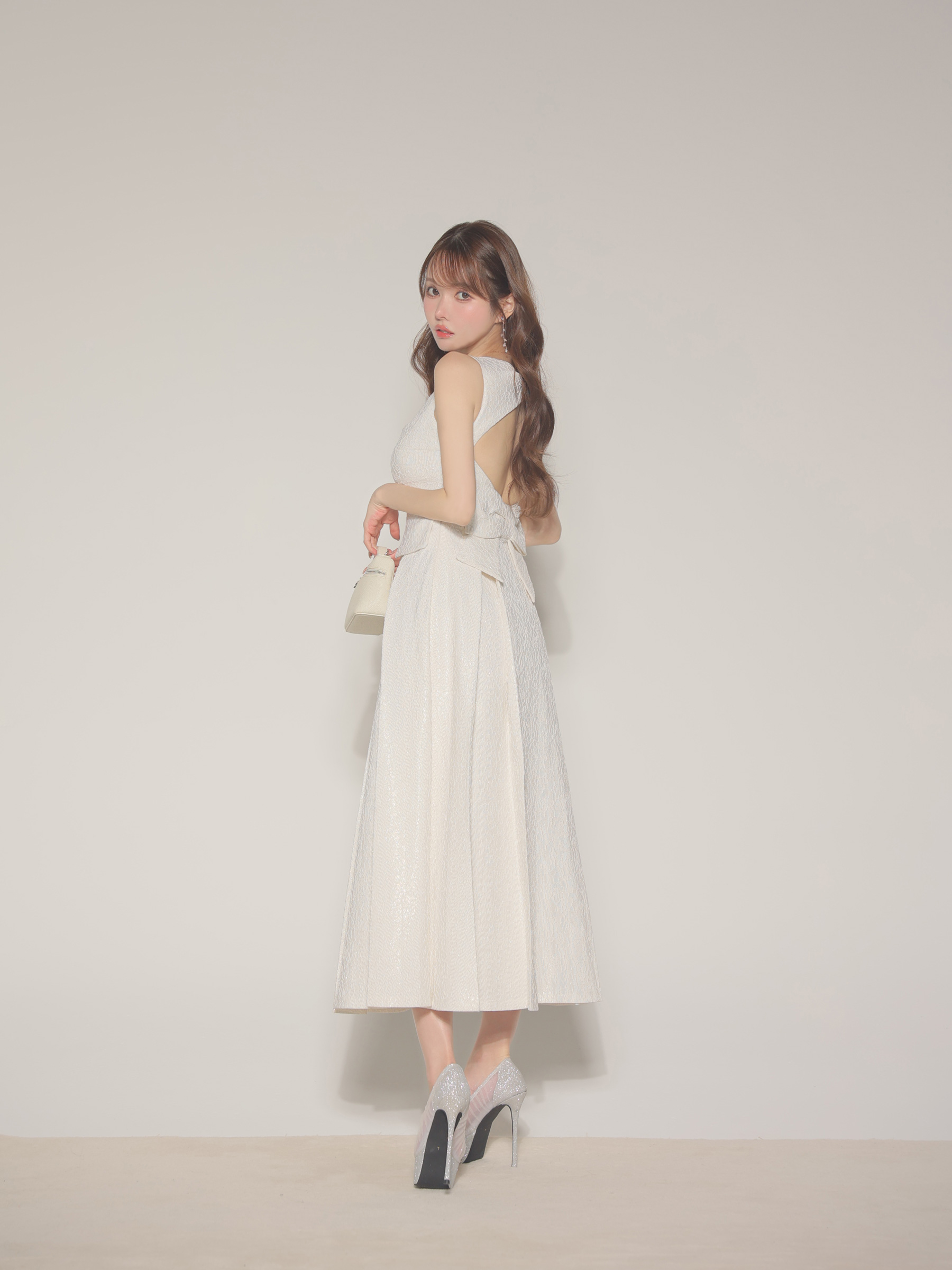 Les fetes de fleurs レフェットデフルール 【Lサイズあり】charmer jacquard back ribbon long dress LF4635