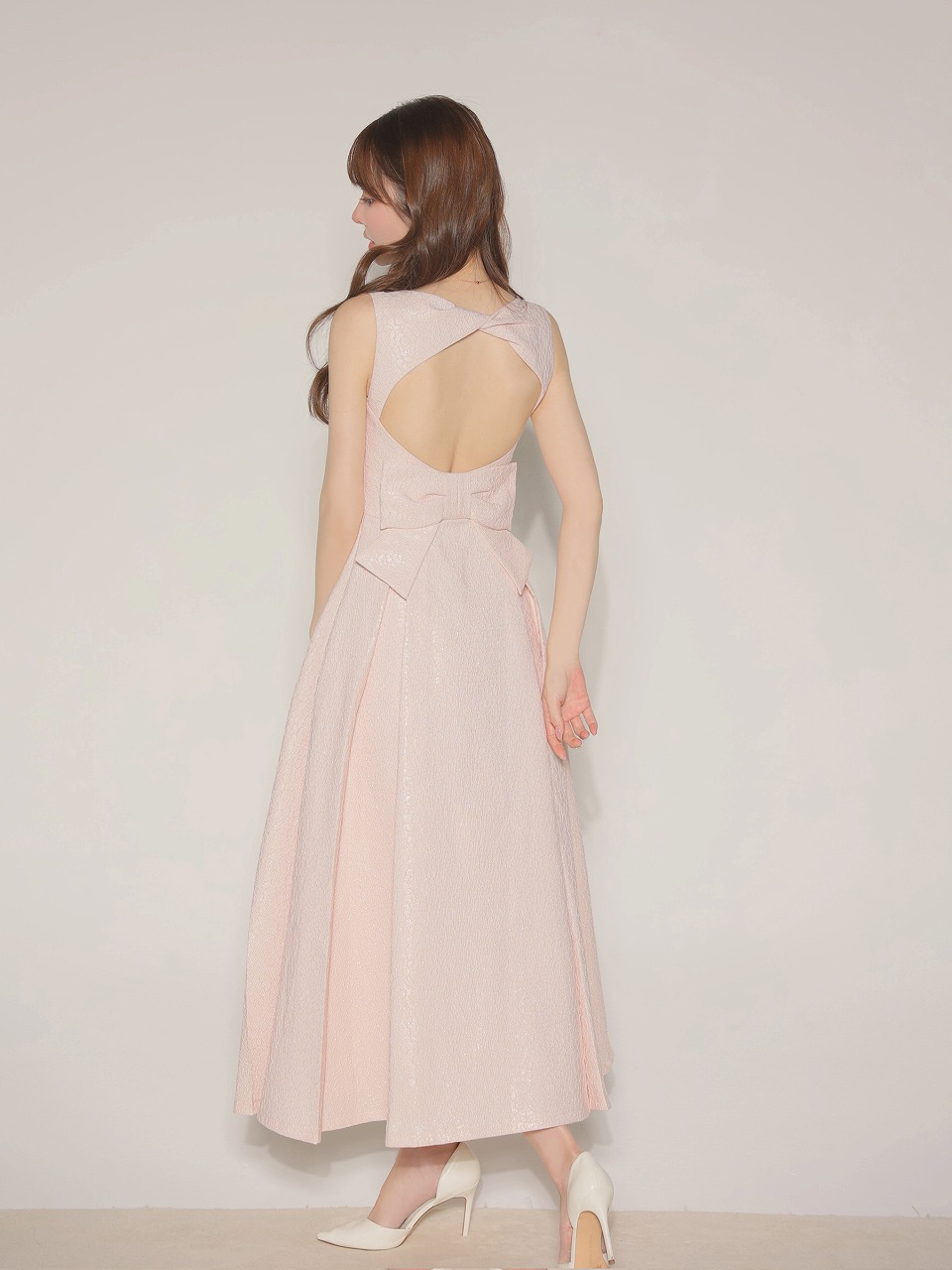 Les fetes de fleurs レフェットデフルール 【Lサイズあり】charmer jacquard back ribbon long dress LF4635