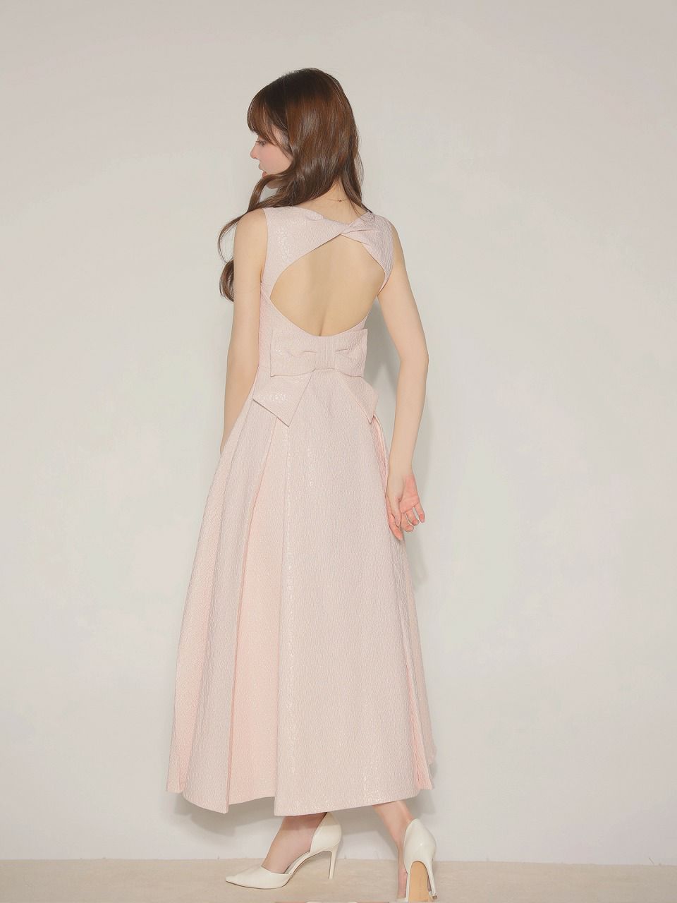 Les fetes de fleurs レフェットデフルール 【Lサイズあり】charmer jacquard back ribbon long dress LF4635