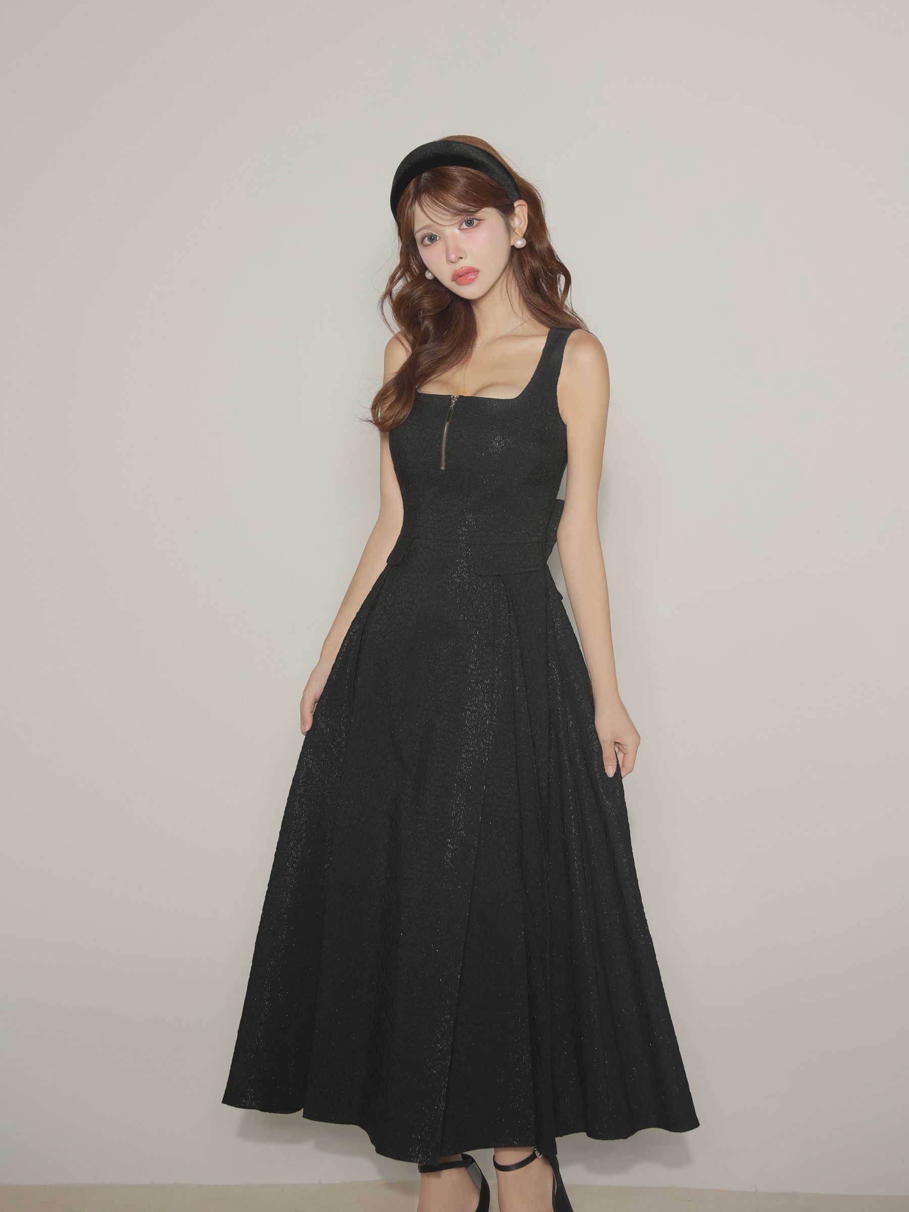 Les fetes de fleurs レフェットデフルール 【Lサイズあり】charmer jacquard back ribbon long dress LF4635