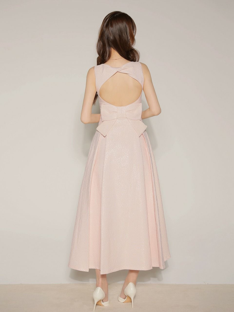 Les fetes de fleurs レフェットデフルール 【Lサイズあり】charmer jacquard back ribbon long dress LF4635
