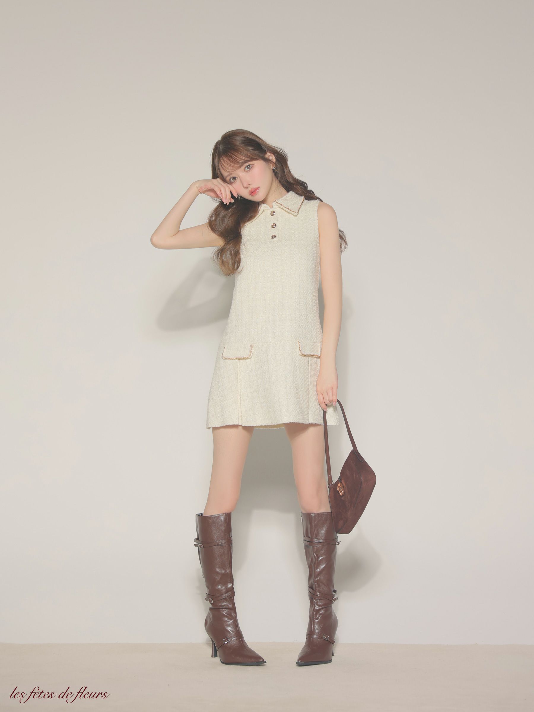 Les fetes de fleurs レフェットデフルール 【XSサイズあり】classic tweed mini dress LF4634