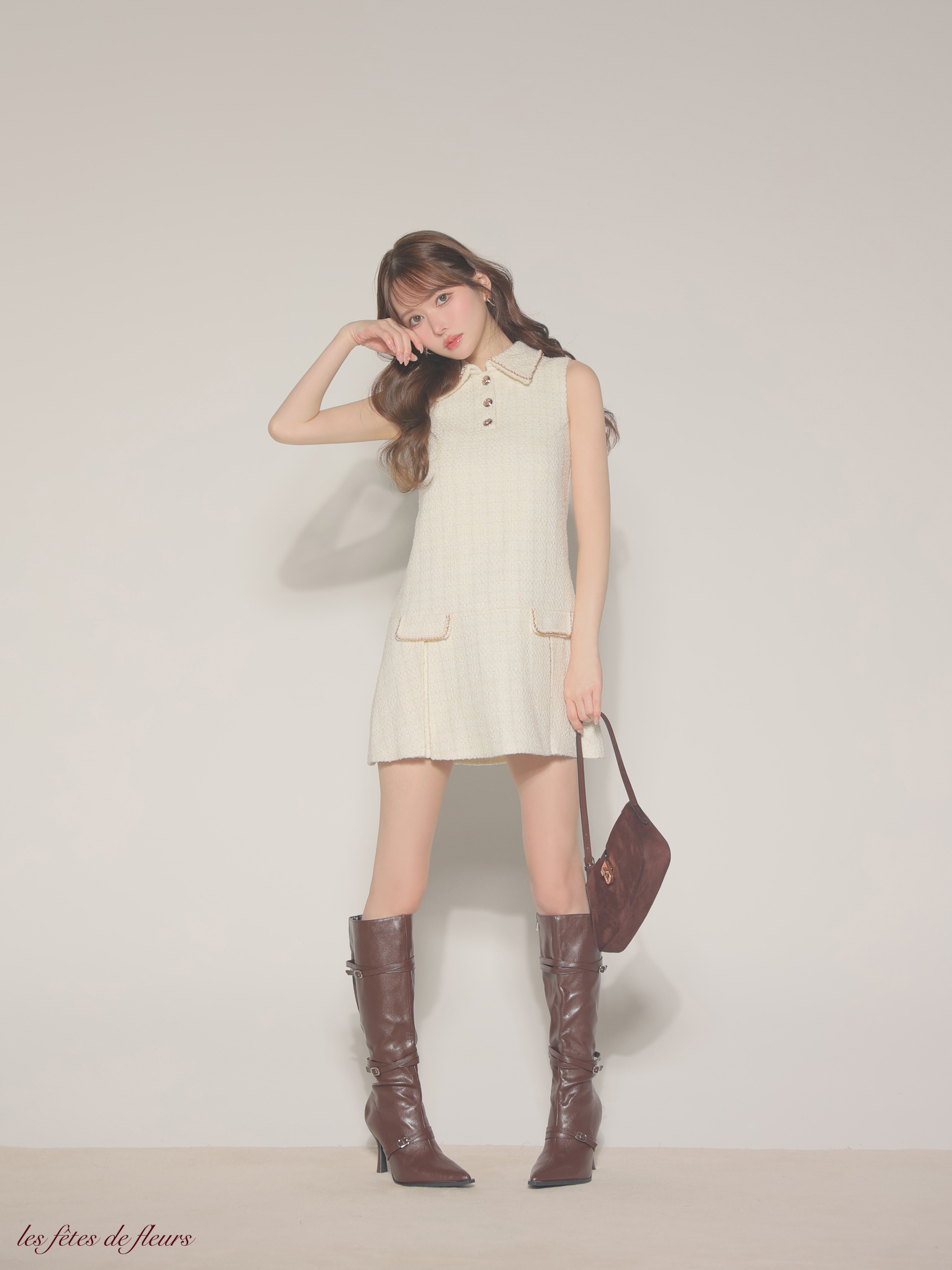 Les fetes de fleurs レフェットデフルール 【XSサイズあり】classic tweed mini dress LF4634
