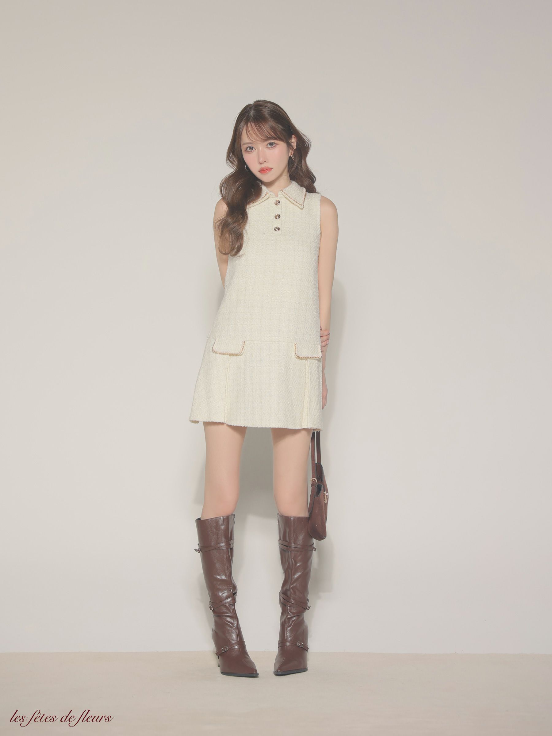 Les fetes de fleurs レフェットデフルール 【XSサイズあり】classic tweed mini dress LF4634