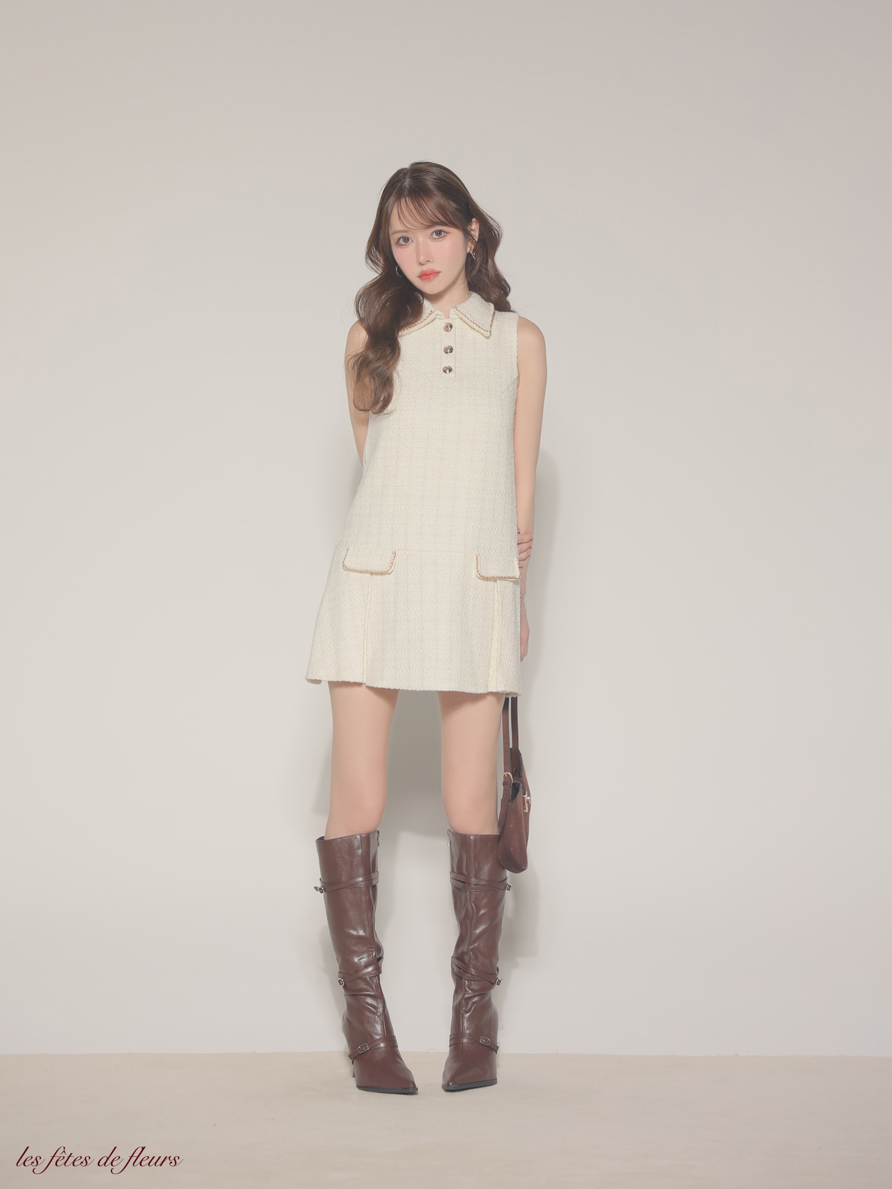 Les fetes de fleurs レフェットデフルール 【XSサイズあり】classic tweed mini dress LF4634