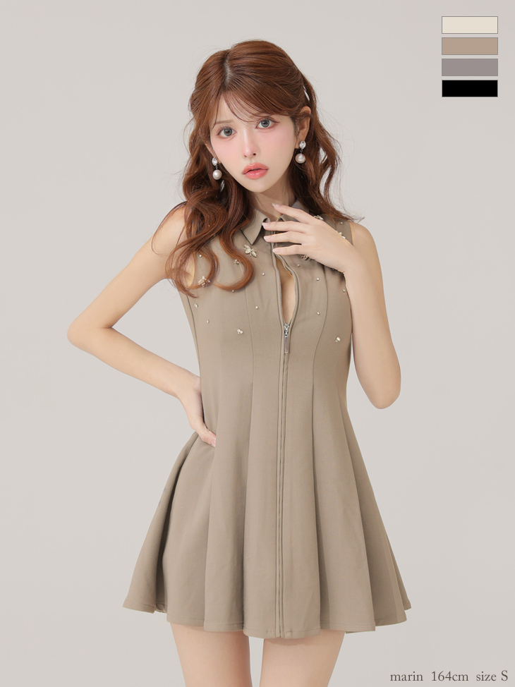 ROBE de FLEURS ローブドフルール 【XS～Lサイズあり】襟付きノースリーブフレアミニキャバドレス fm4156