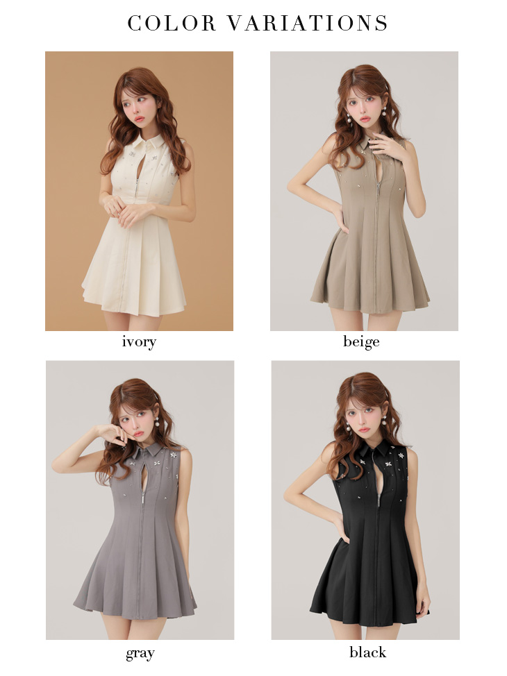 ROBE de FLEURS ローブドフルール 【XS～Lサイズあり】襟付きノースリーブフレアミニキャバドレス fm4156