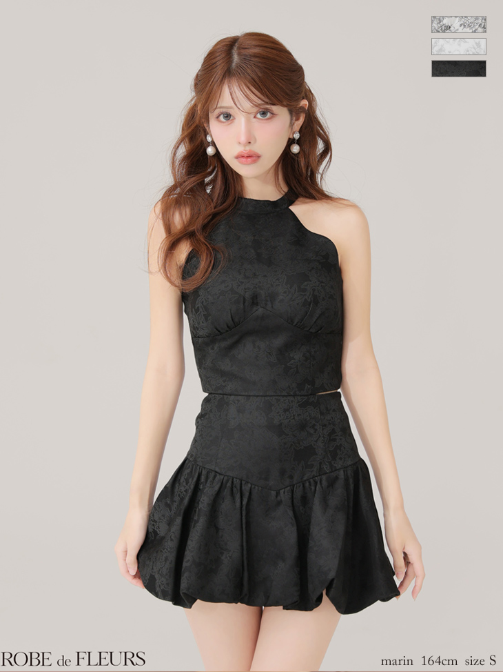 ROBE de FLEURS ローブドフルール 【XSサイズあり】ジャガードホルターネックフレアミニキャバドレス fm4624