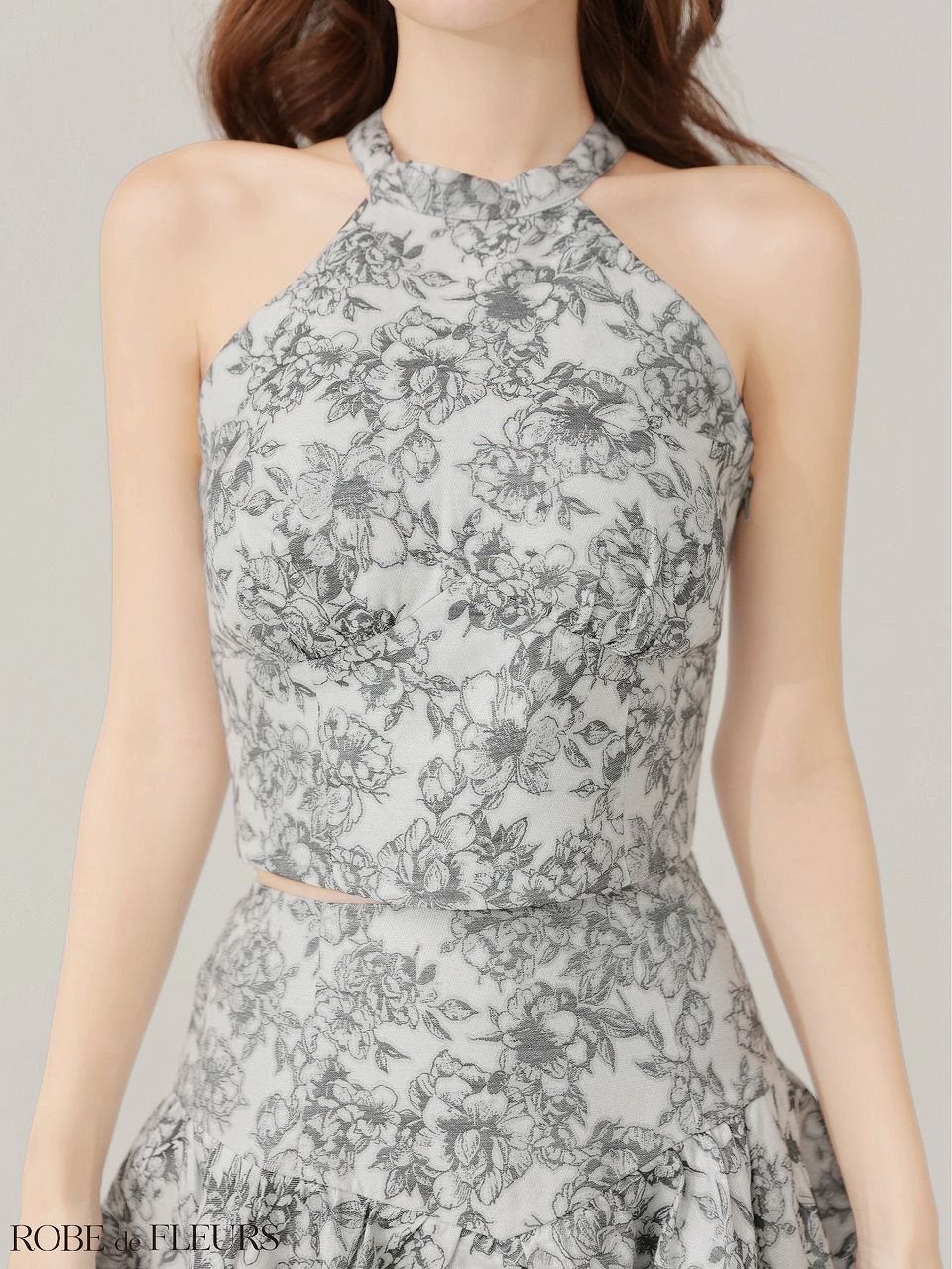 ROBE de FLEURS ローブドフルール 【XSサイズあり】ジャガードホルターネックフレアミニキャバドレス fm4624