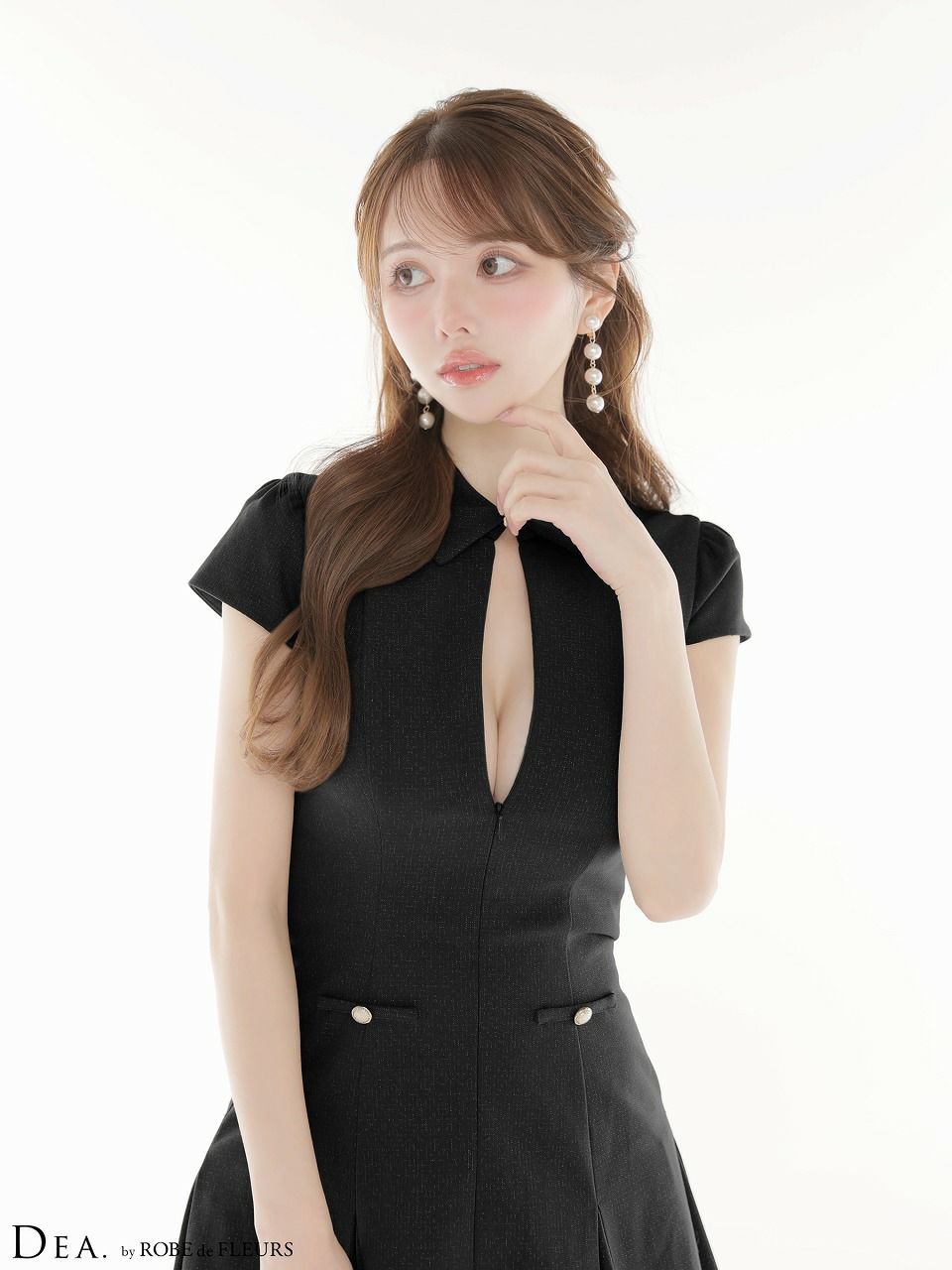 DEA. ディア バイ ローブドフルール 【XS～Lサイズあり】襟袖ラメツイルフレアミニキャバドレス de4312