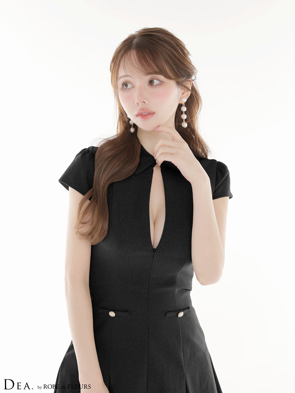 DEA. ディア バイ ローブドフルール 【XS～Lサイズあり】襟袖ラメツイルフレアミニキャバドレス de4312