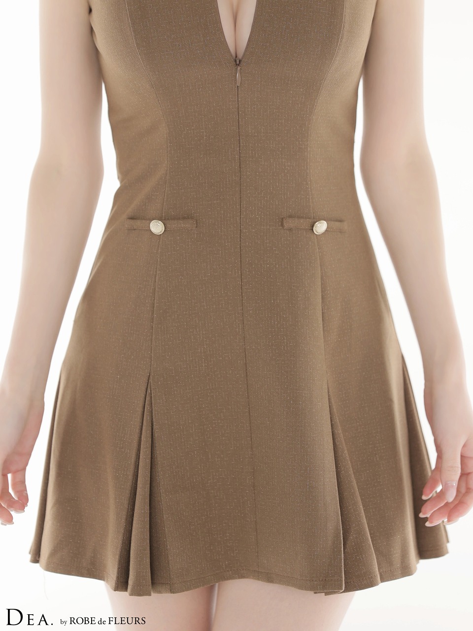 DEA. ディア バイ ローブドフルール 【XS～Lサイズあり】襟袖ラメツイルフレアミニキャバドレス de4312