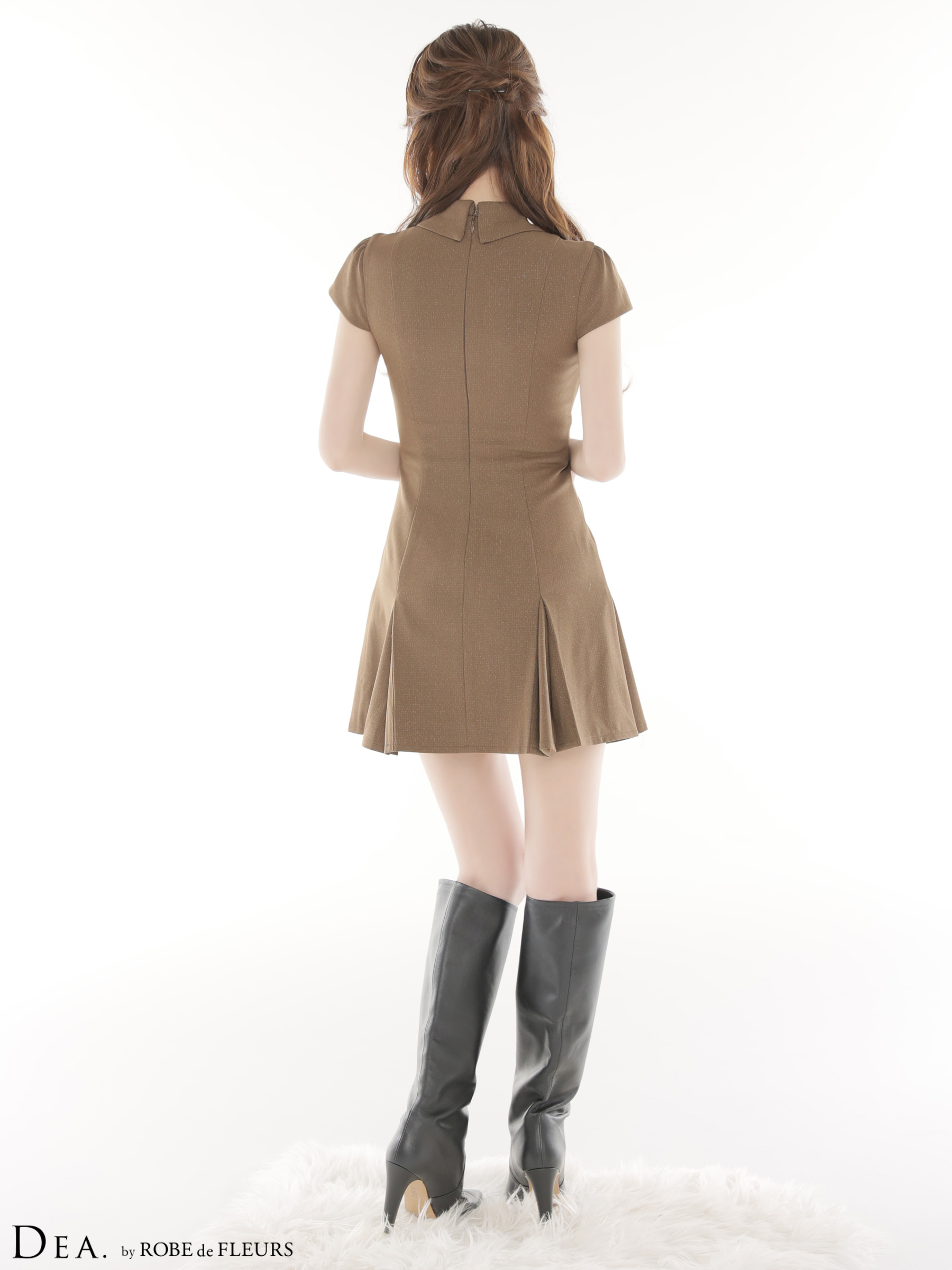 DEA. ディア バイ ローブドフルール 【XS～Lサイズあり】襟袖ラメツイルフレアミニキャバドレス de4312