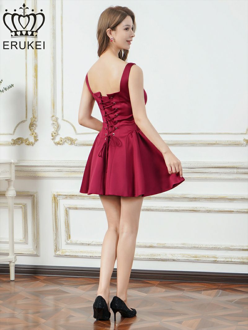 ERUKEI エルケイ ドット・ワンカラー・ノースリーブ・フロントジップ・バックスピンドル・Aライン・フレア・ミニドレス・ワンピース ek-e25174