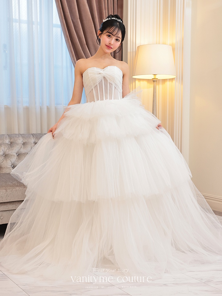 vanityME.couture. バニティミークチュール 4段チュールスカート コルセットライン プリンセス 姫  ロングドレス ホワイト vctr-t-2420-4